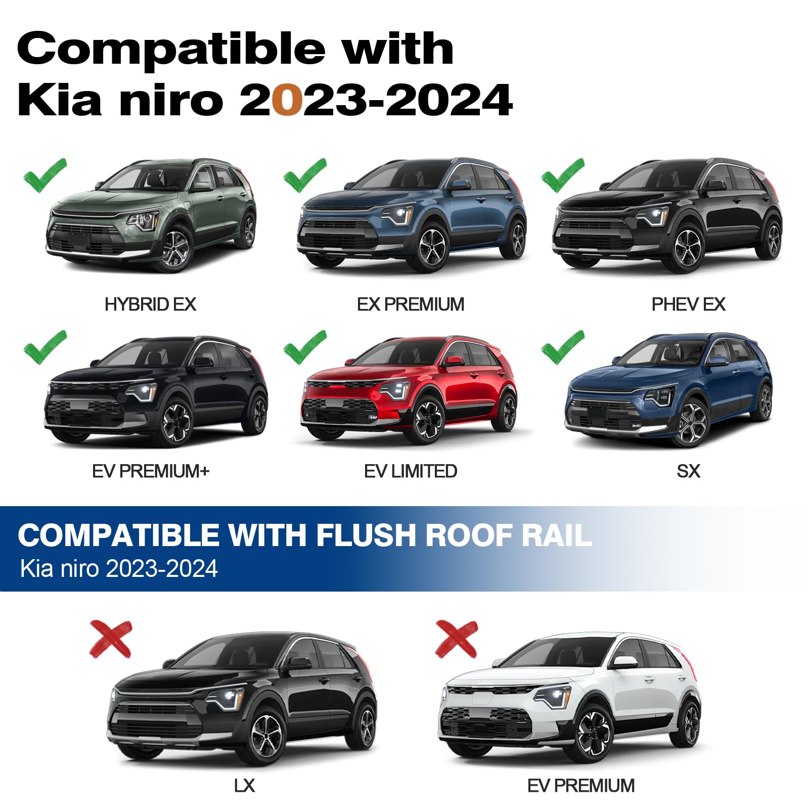 KINGGERI Roof Rack Cross Bars 260lbs Fit for Kia NIRO 2023-2025 with Flush Side Rails,Heavy Duty Aluminum