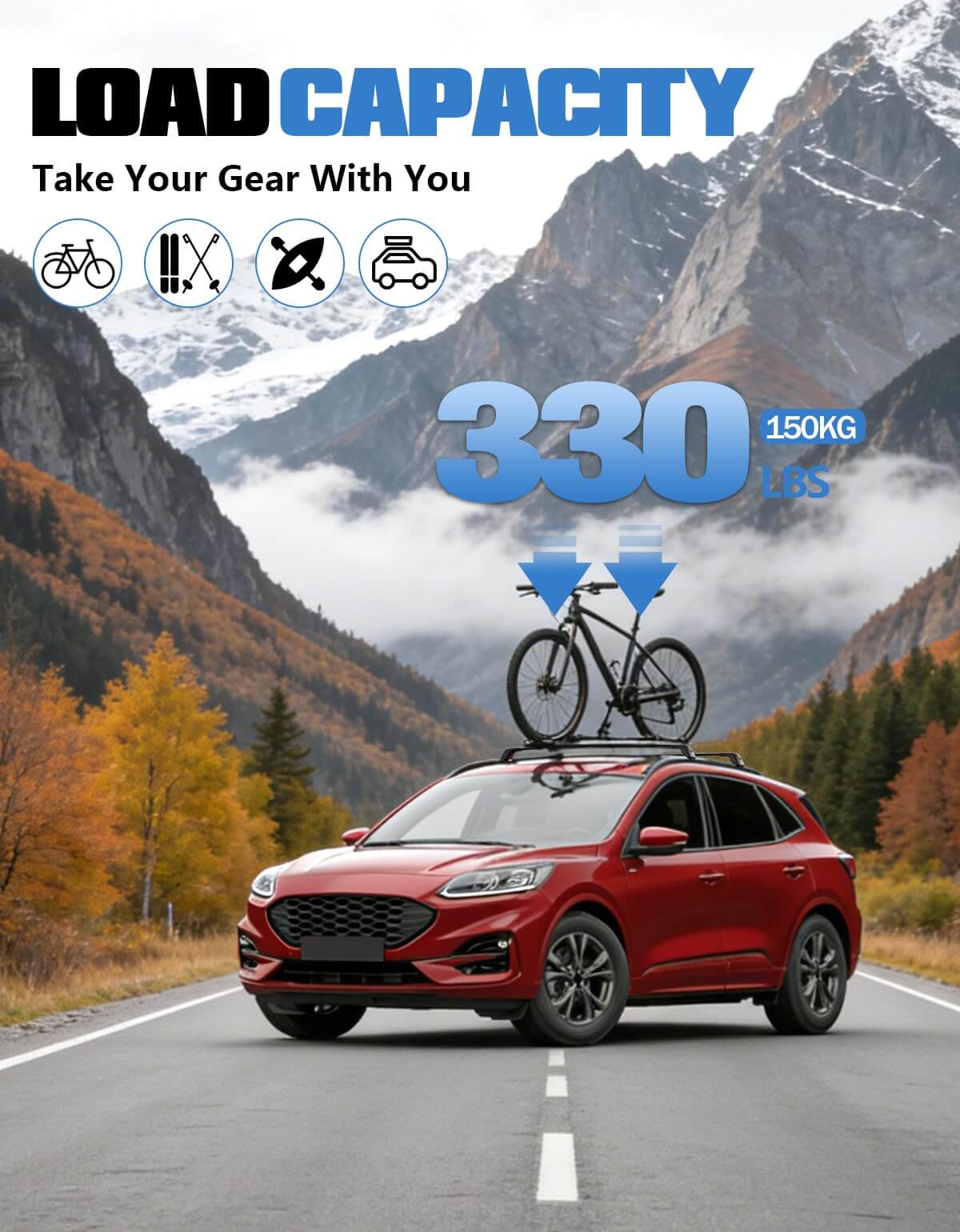 KINGGERI 260lb Roof Rack Cross Bars Compatible with 2020-2025 Ford Escape,Heavy Duty Lockable Aluminum Crossbar