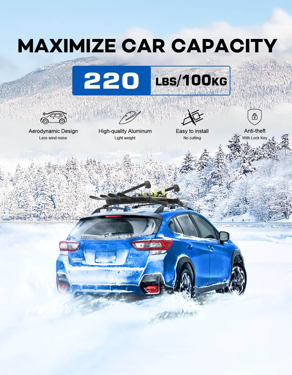 KINGGER 220lbs Roof Rack Cross Bars Compatible with Subaru Crosstrek 2018-2023 & Impreza 2017-2023