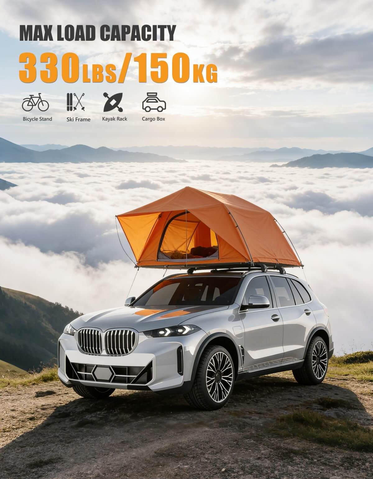 KINGGERI 330lb Lockable Roof Rack Cross Bars Compatible with BMW X5 G05 2019-2026 with Flush Side Rails