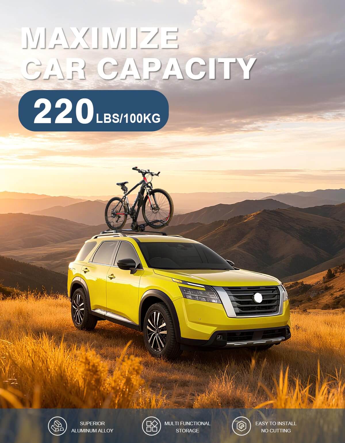 Roof Rack Cross Bars 220lbs Compatible with Nissan Pathfinder 2022 2023 2024 2025 SV SL Platinum with Raised Side Rails,Heavy Duty All-Metal Aluminum Crossbar