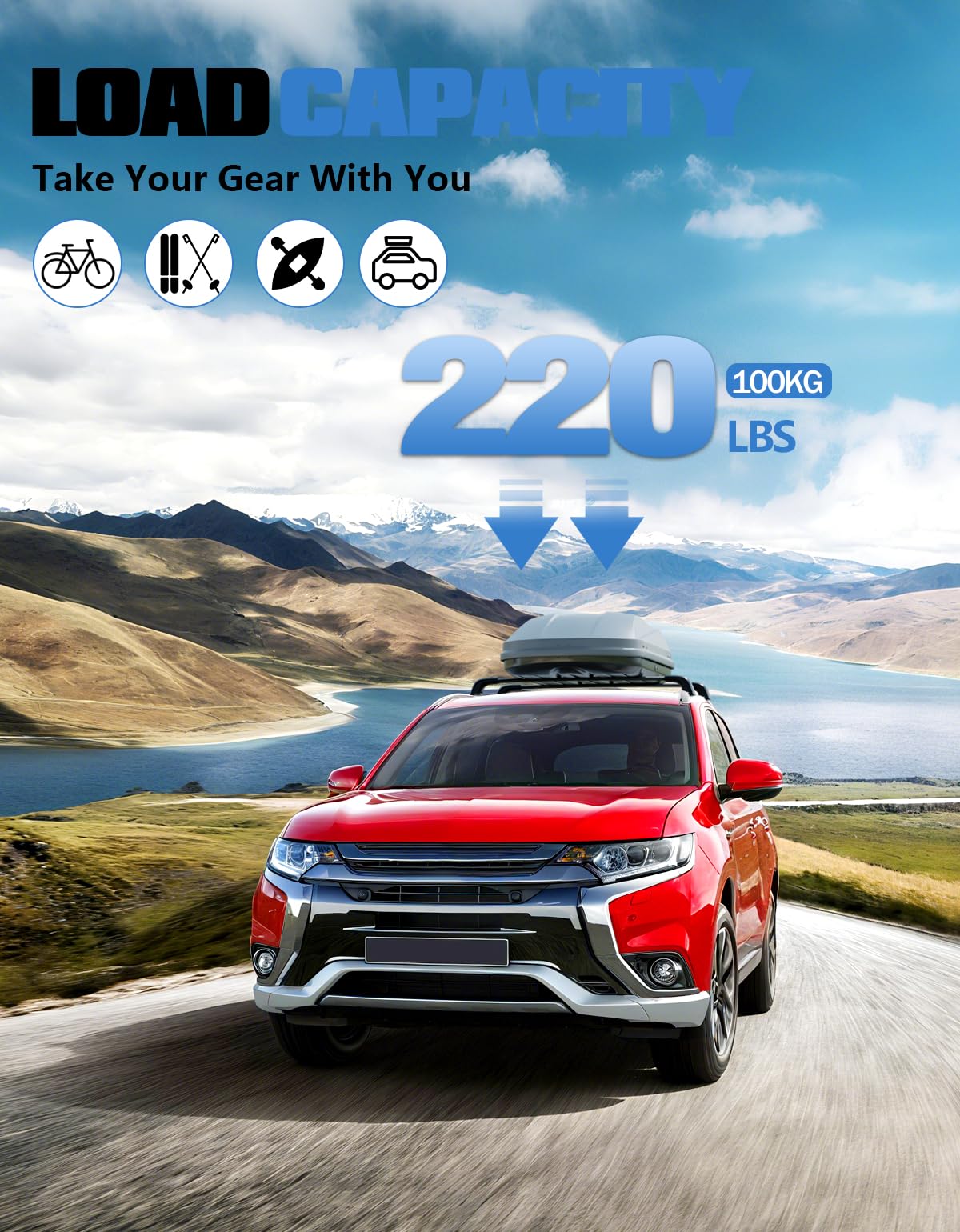 Lockable Roof Rack Cross Bars 220lb Compatible with Mitsubishi Outlander 2018
