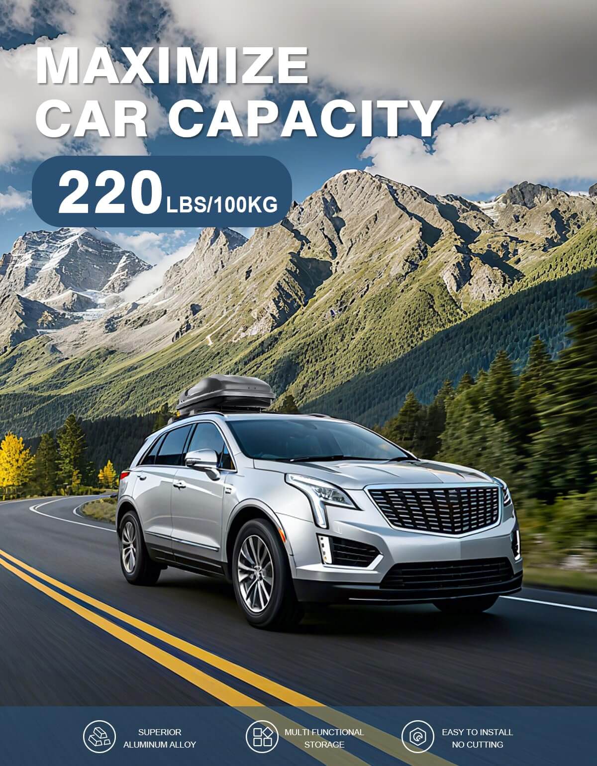 Roof Rack Cross Bars 220lbs Compatible with Cadillac XT5 2017-2025, Heavy Duty All-Metal Aluminum Crossbar