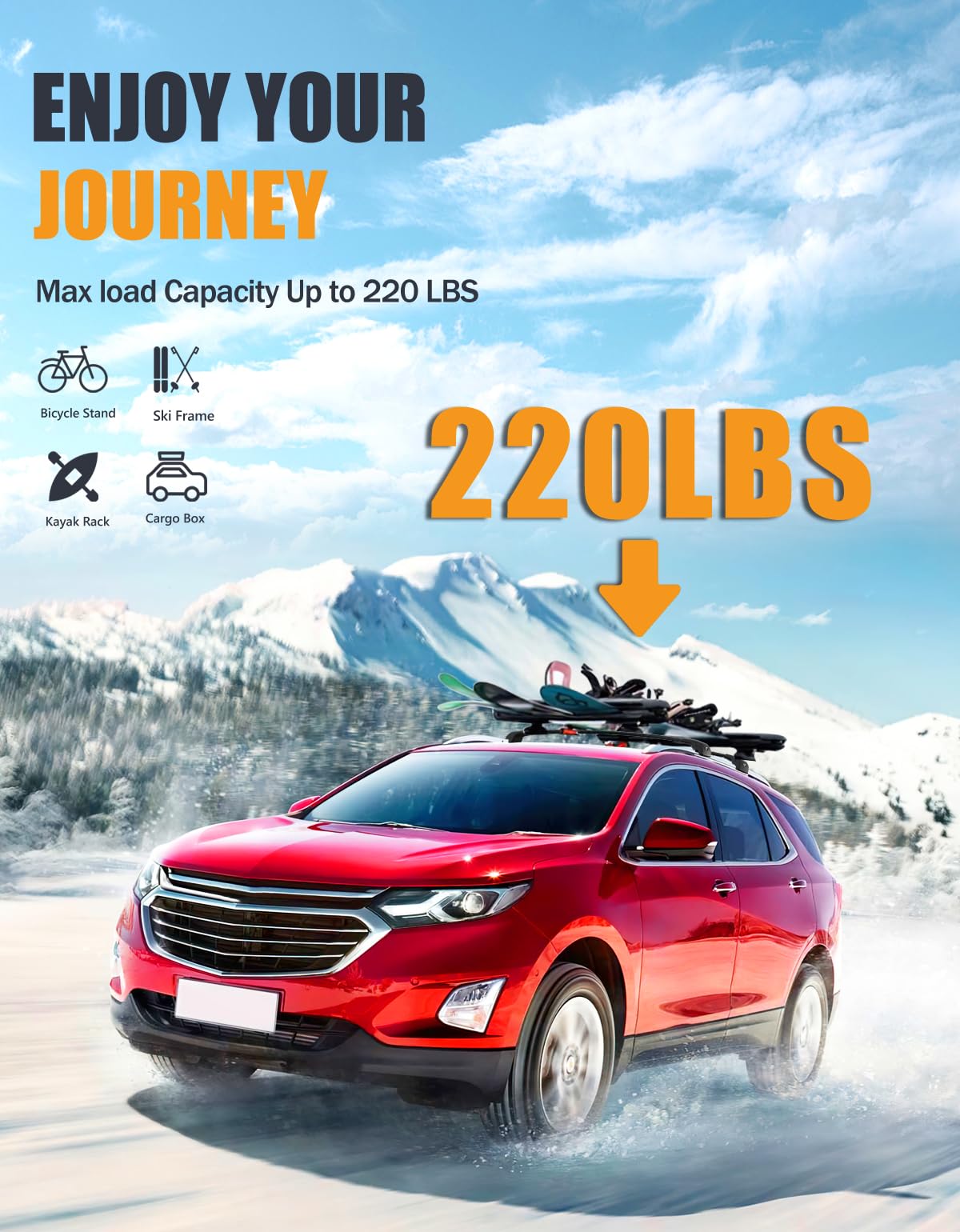 220lbs Lockable Roof Rack Cross Bars Compatible with Chevy Chevrolet Equinox & GMC Terrain 2018-2024