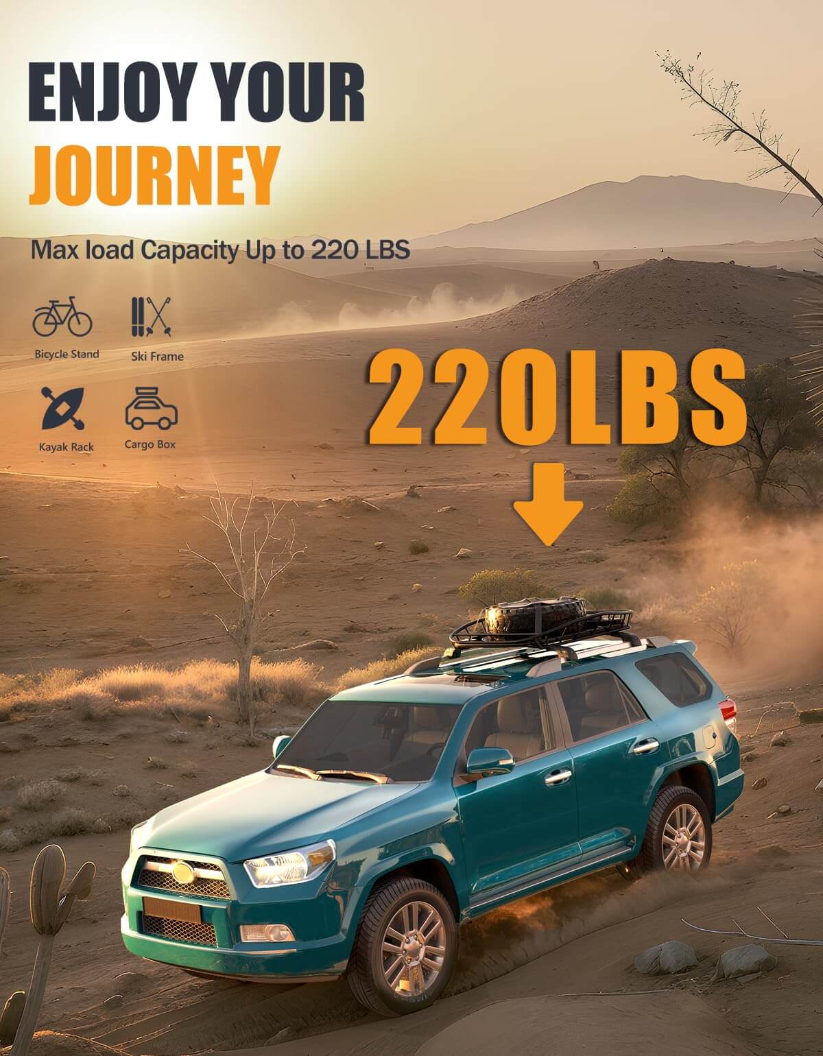 KINGGER 220lbs Lockable Roof Rack Cross Bars Compatible with Toyota 4runner 2010-2024 with Raised Side Rails