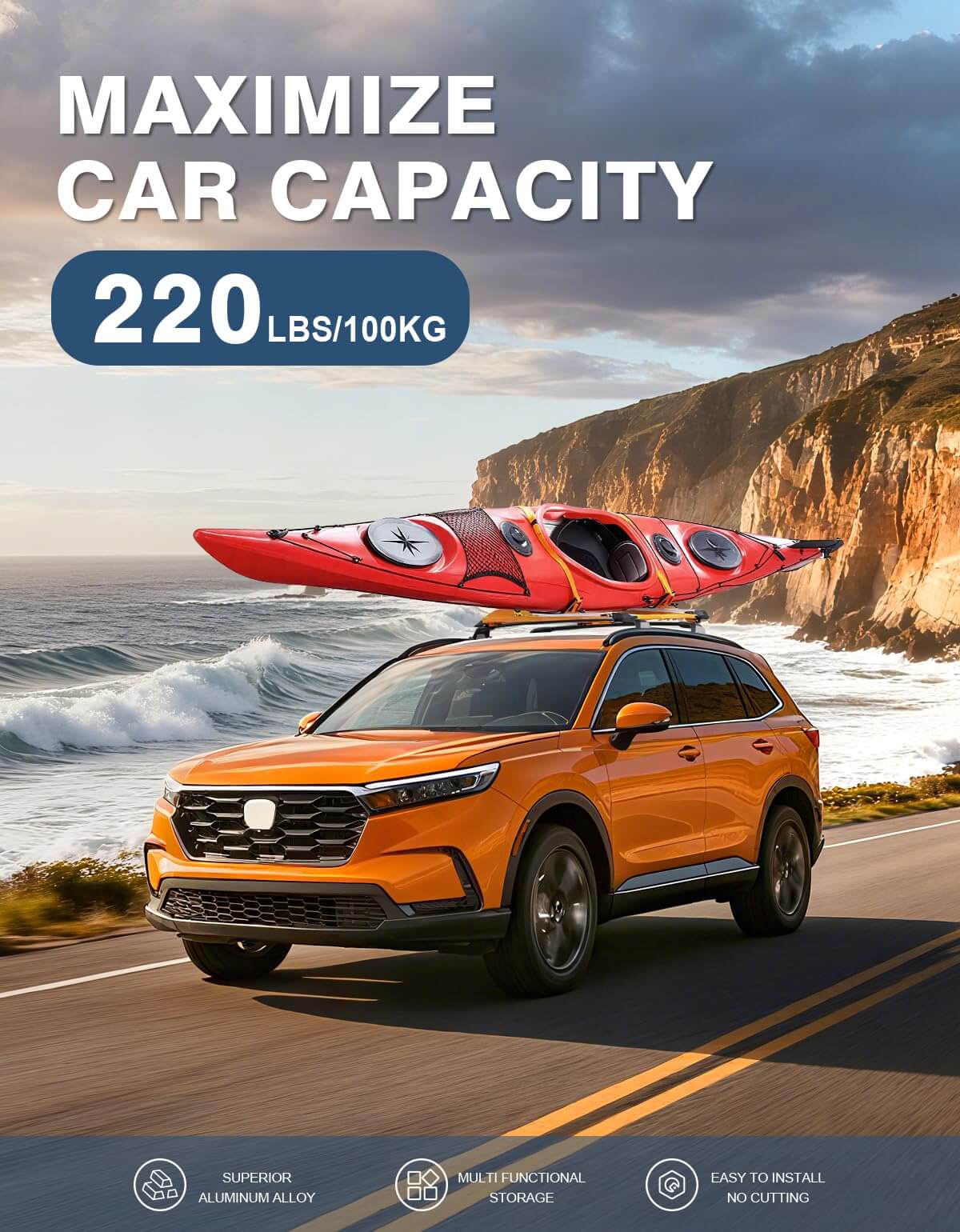 220lbs Roof Rack Cross Bars Compatible with 2023-2026 Honda CRV CR-V & CRV Sport Hybrid, All-Metal Heavy Duty Aluminum