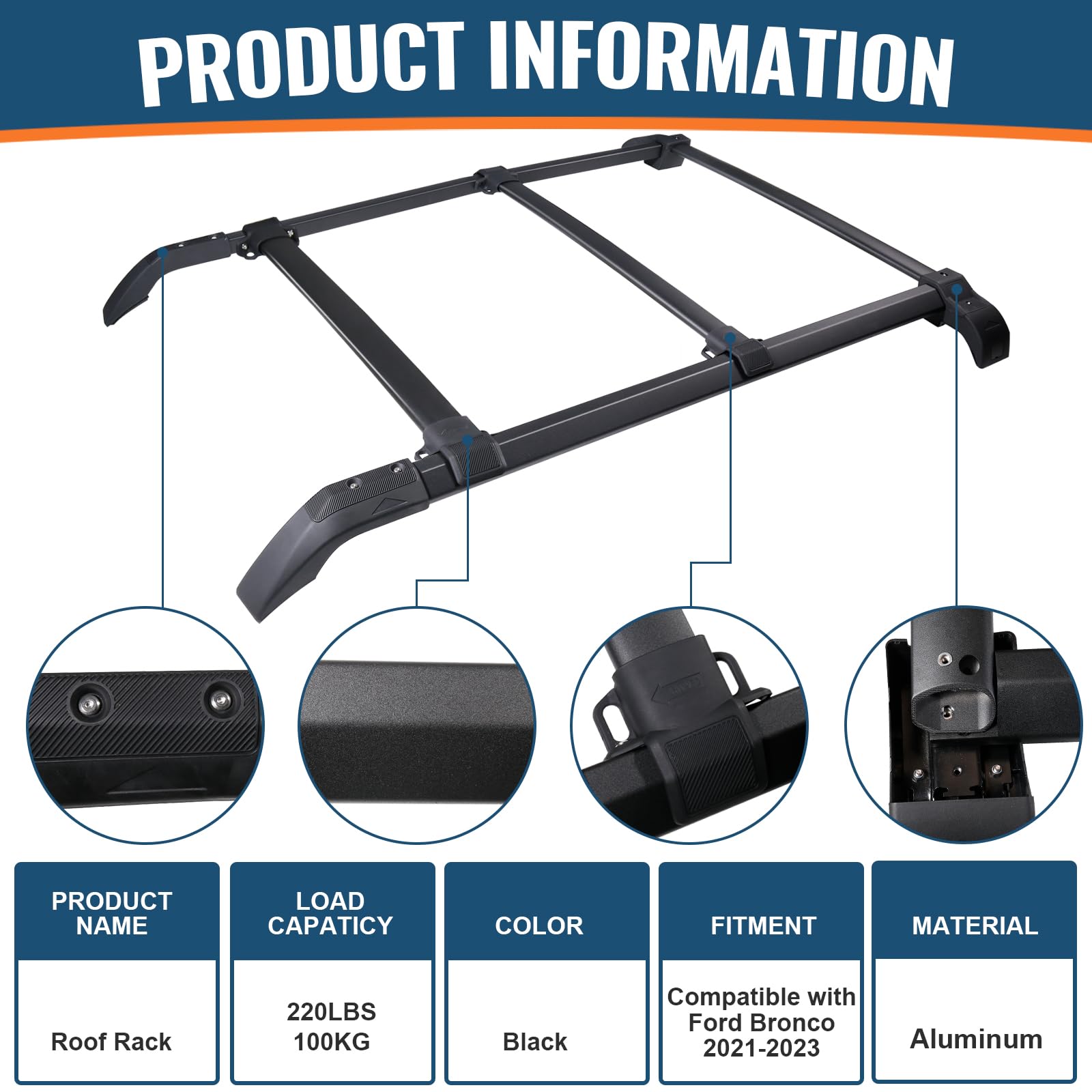 Roof Rack Cross Bars 5PCS Compatible with Ford Bronco 2021-2025, Hard TOP 2Door & 4Door (Not for Bronco Sport), Aluminum Crossbars