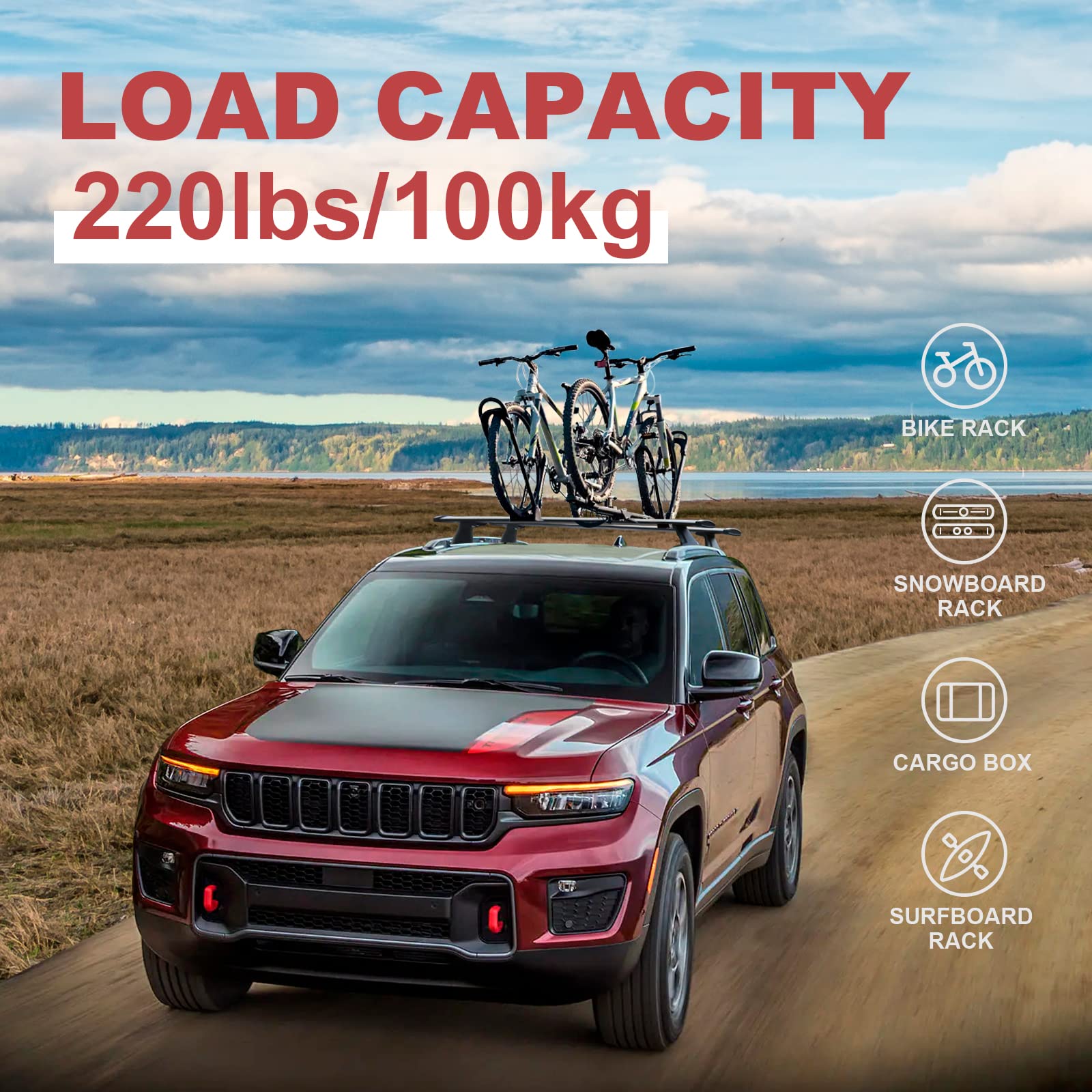 KINGGERI 220lbs Roof Racks Cross Bars Fit for Jeep Grand Cherokee L 2021-2025 & Grand Cherokee 2022-2025