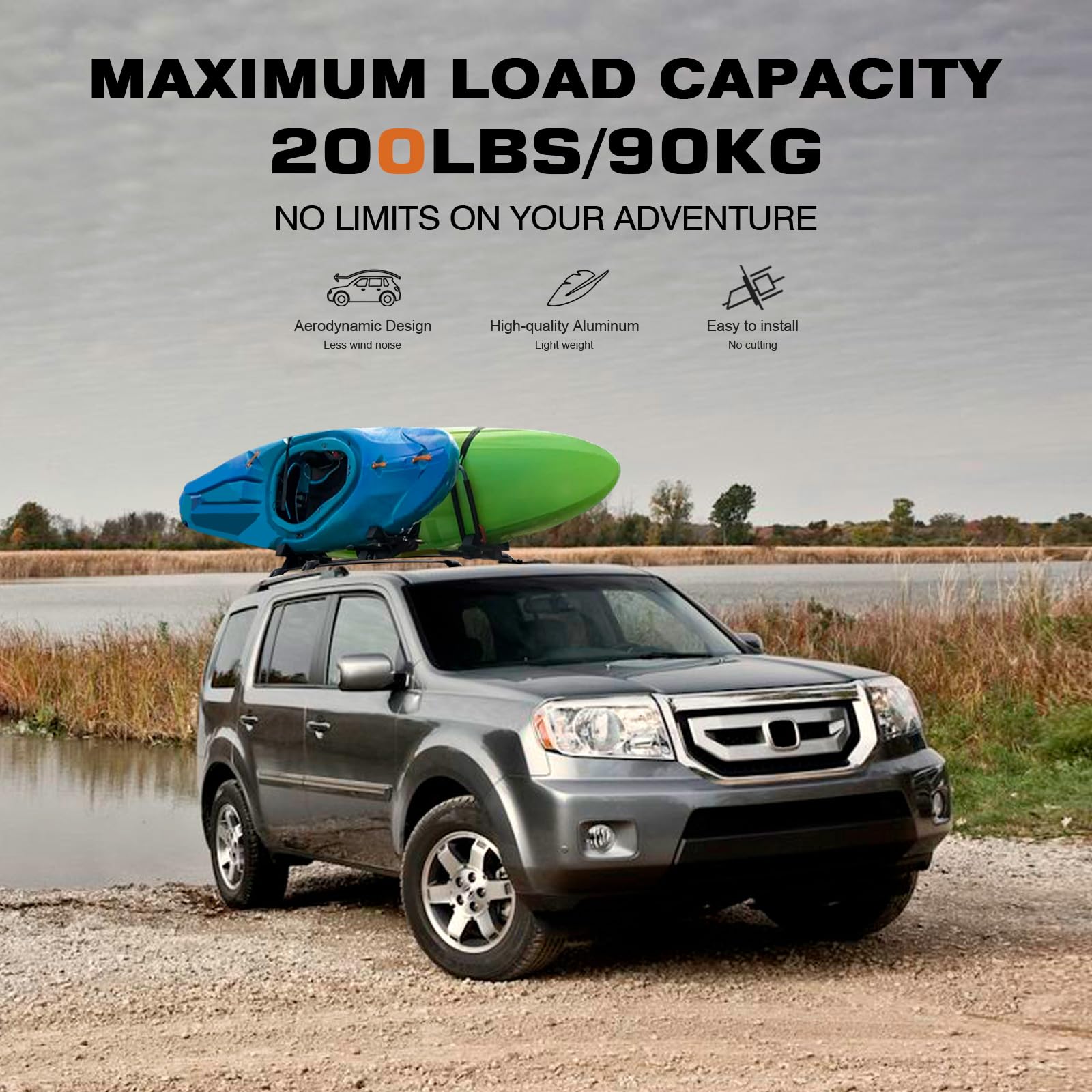 KINGGERI Roof Rack Cross Bars Compatible with Honda Pilot 2009-2015 with Side Rails