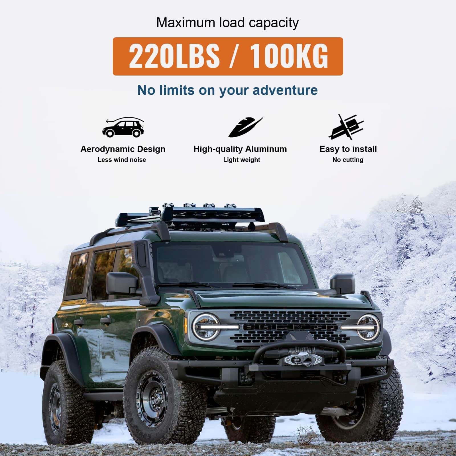 Roof Rack Cross Bars Kit Compatible with Ford Bronco 2021-2025, Hard TOP 2Door & 4Door, Aluminum Crossbars