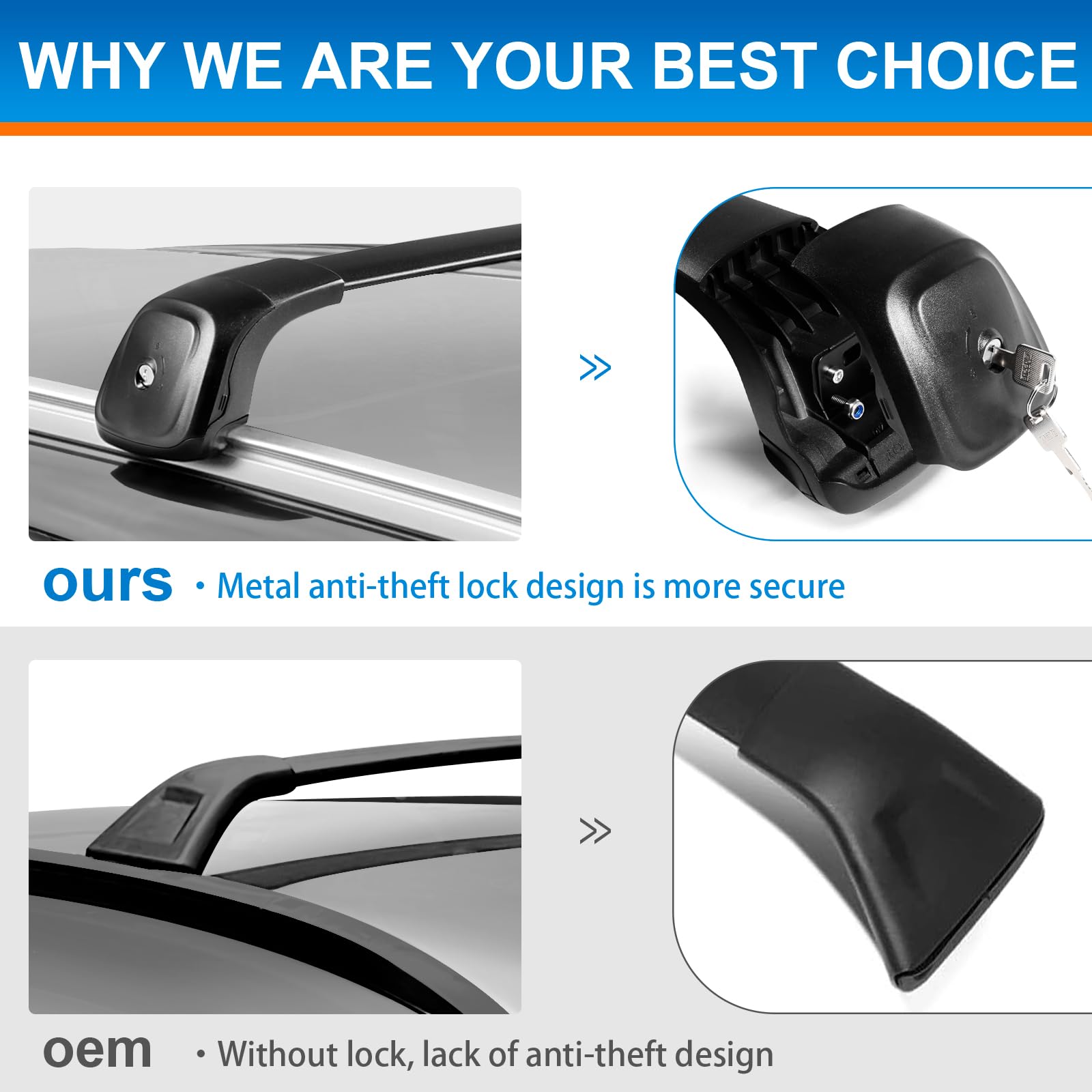 KINGGERI Lockable Roof Rack Cross Bars 260lbs Compatible with Mazda CX30 CX-30 2020-2025 (with Flush Side Rails)