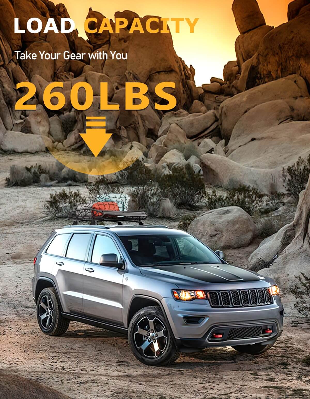 260lbs Roof Rack Cross Bars Compatible with Jeep Grand Cherokee 2011-2021 with Grooved Side Rails