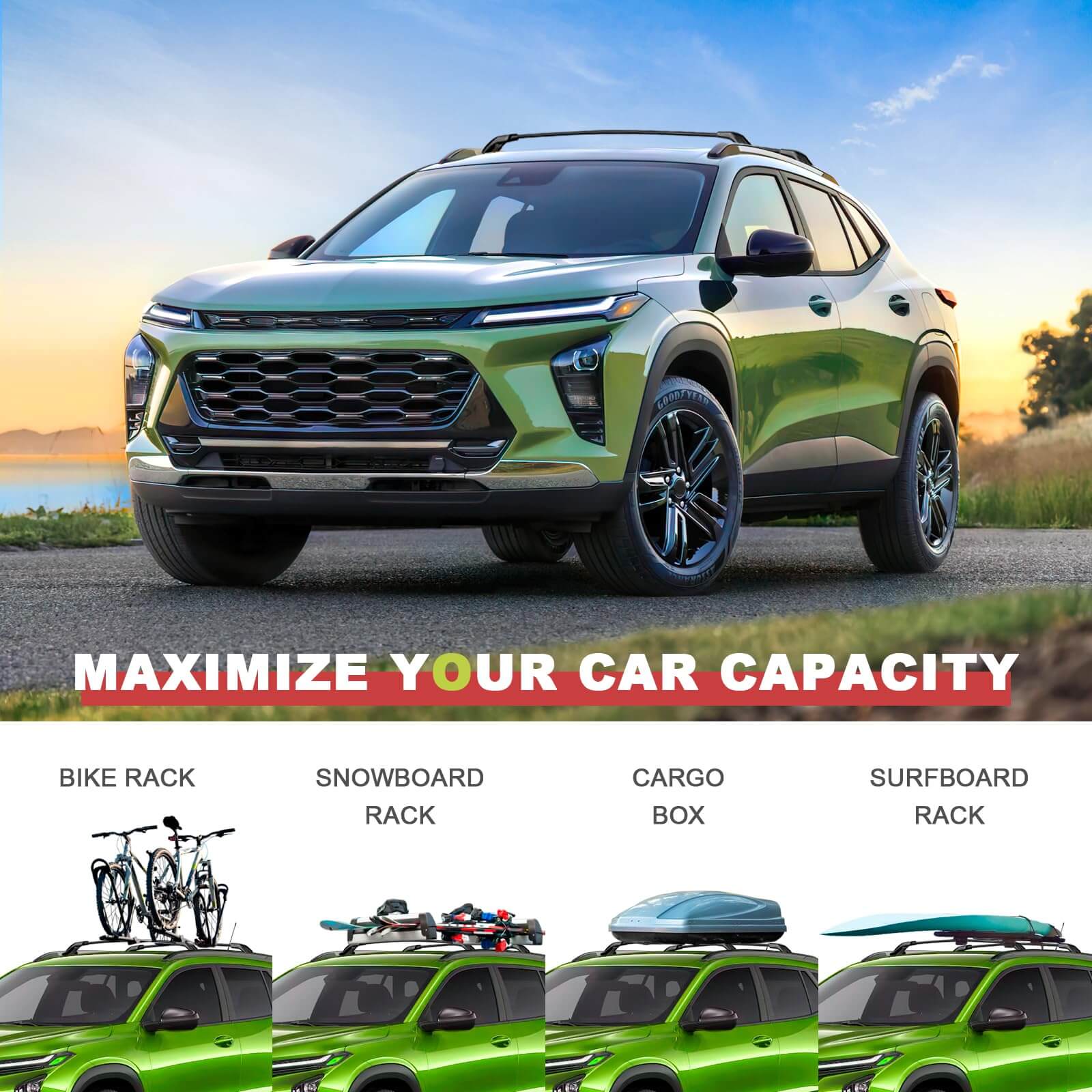 KINGGERI 260lbs Cross Bars Roof Racks Compatible with Chevrolet Chevy Trax 2023-2025 2RS ACTIV LT