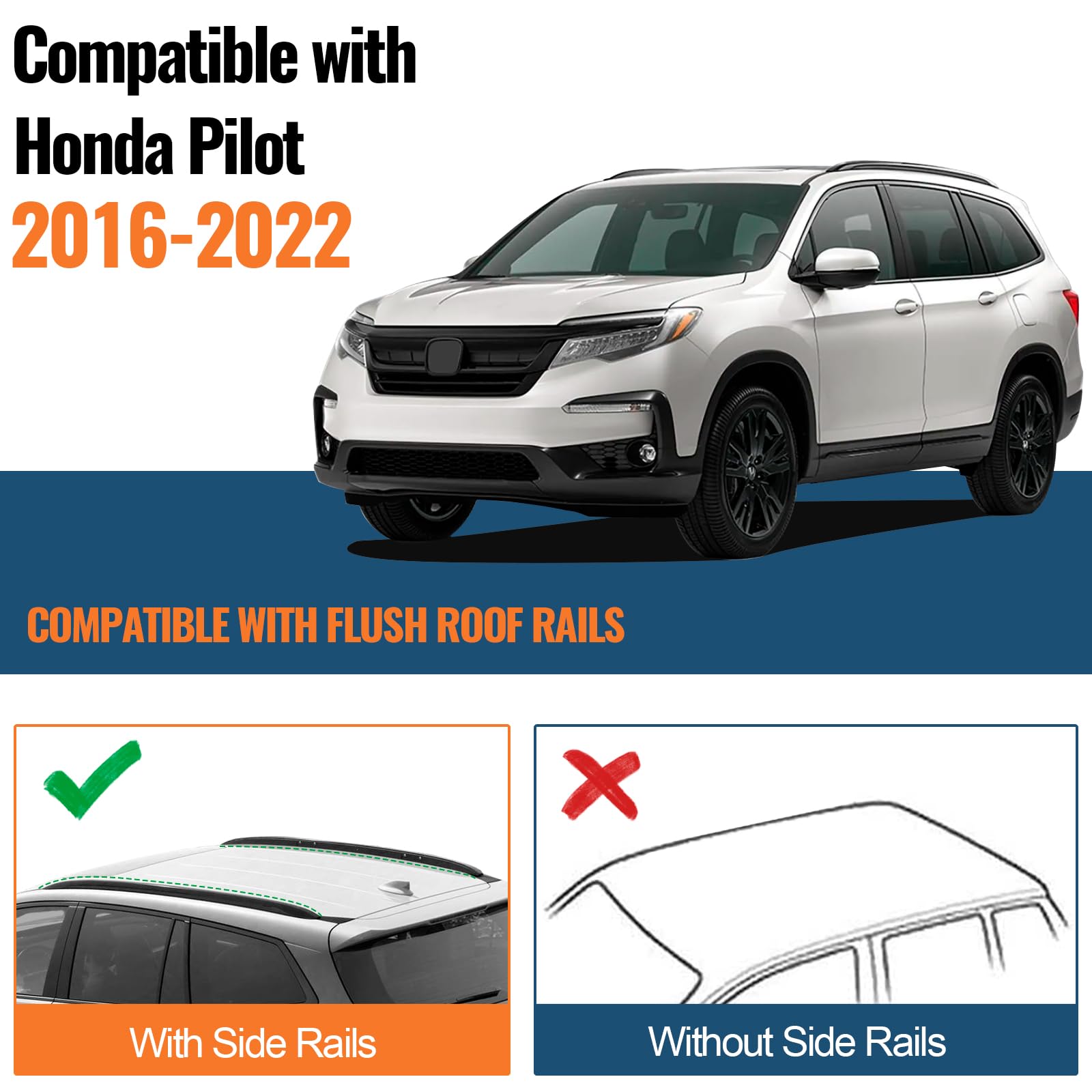 KINGGERI Roof Rack Cross Bars Compatible with Honda Pilot 2016-2022 with Flush Rails, Heavy Duty Aluminum