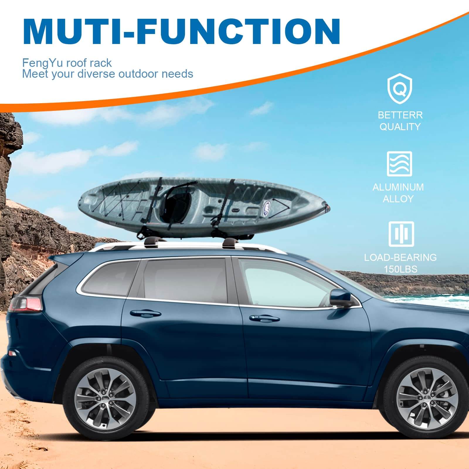 KINGGERI Roof Rack Cross Bars 220lb Compatible with Jeep Cherokee 2014-2023,Aluminum Crossbars Rails Cargo Rooftop