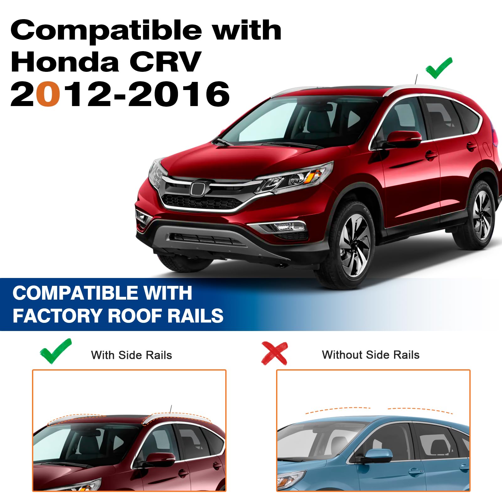 KINGGERI Roof Rack Cross Bars Fit for Honda CRV CR-V 2012-2016 with Side Rails, Heavy Duty Aluminum clampers and Bars Cargobar