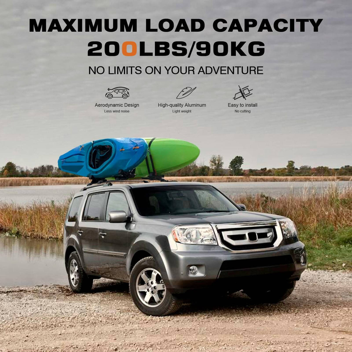 KINGGERI Roof Rack Cross Bars Compatible with Honda Pilot 2009-2015 with Side Rails