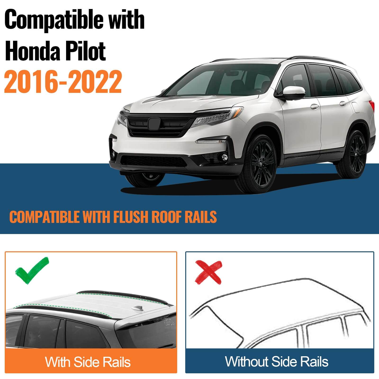 KINGGERI Roof Rack Cross Bars Compatible with Honda Pilot 2016-2022 with Flush Rails, Heavy Duty Aluminum