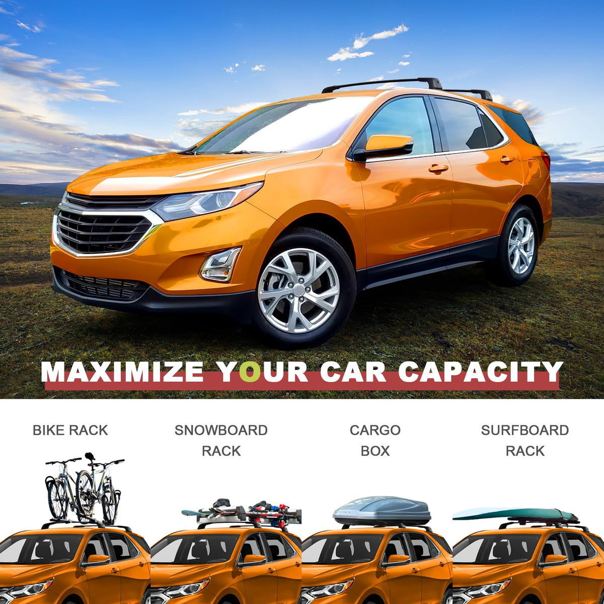 KINGGERI Lockable 260lbs Roof Rack Cross Bars Compatible with Chevrolet Equinox 2018 2019 (Roof Rails with Fixed Point)