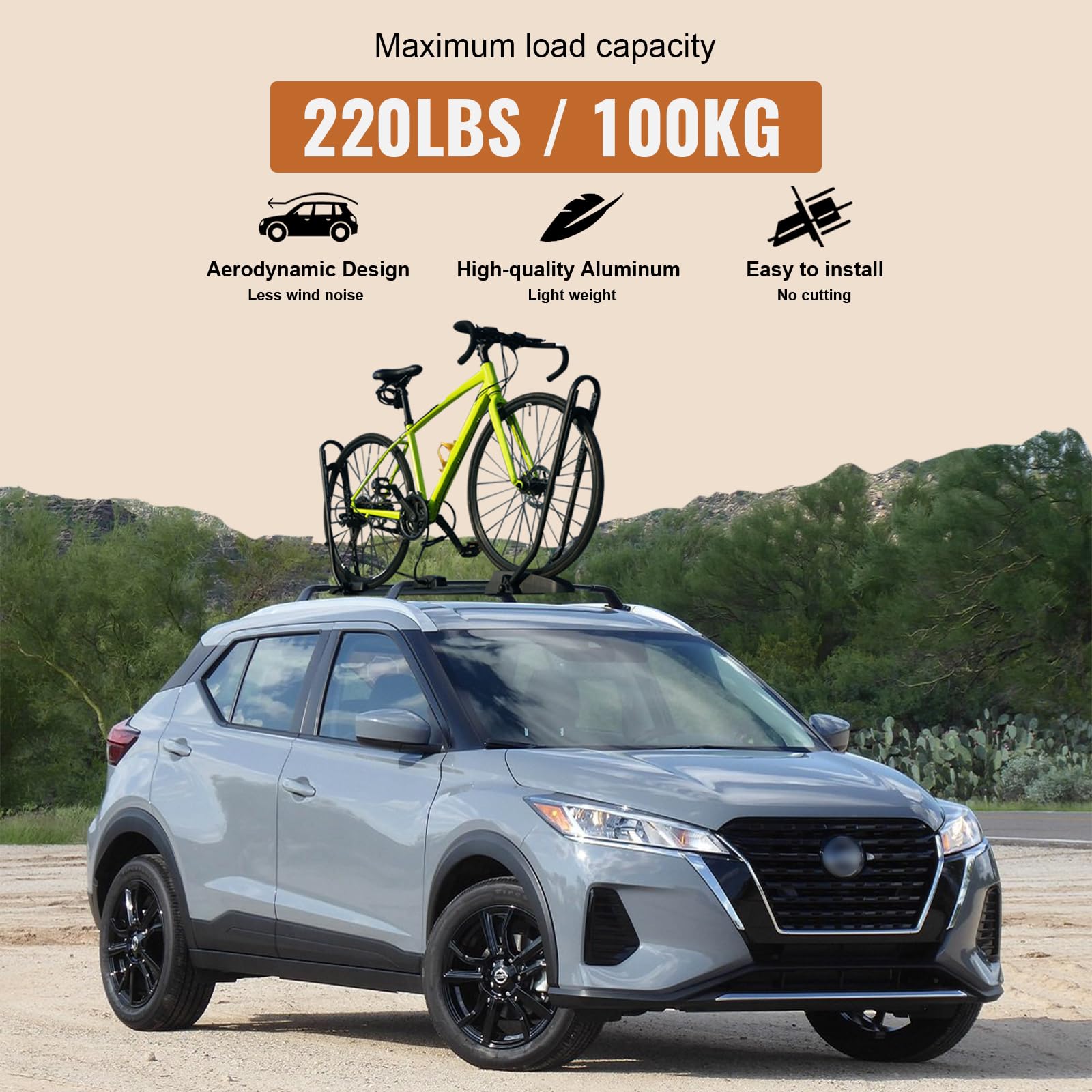 Heavy Duty 220lb Roof Rack Cross Bars Compatible with Nissan Kicks 2017-2024 (Not for 2025)
