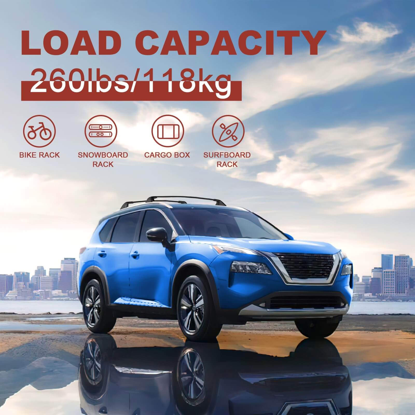 KINGGERI Lockable 260LBS Roof Rack Cross Bars Compatible with Nissan Rogue 2021-2026 SV SL Platinum with Flush Roof Rails