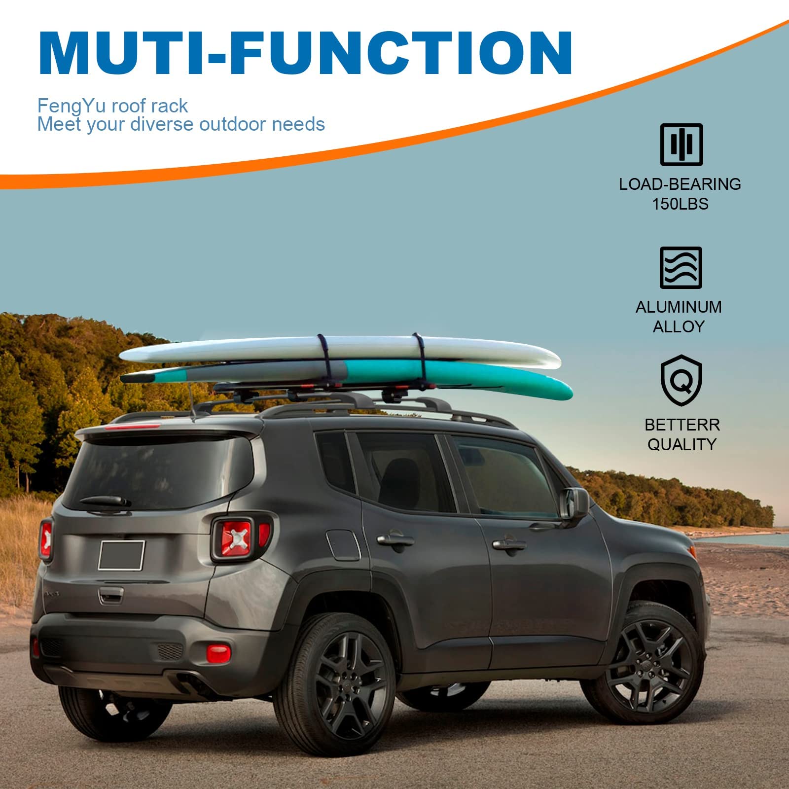 KINGGERI Roof Rack Cross Bars Compatible with Jeep Renegade 2015-2024, Heavy Duty Aluminum clampers and Bars Cargobar