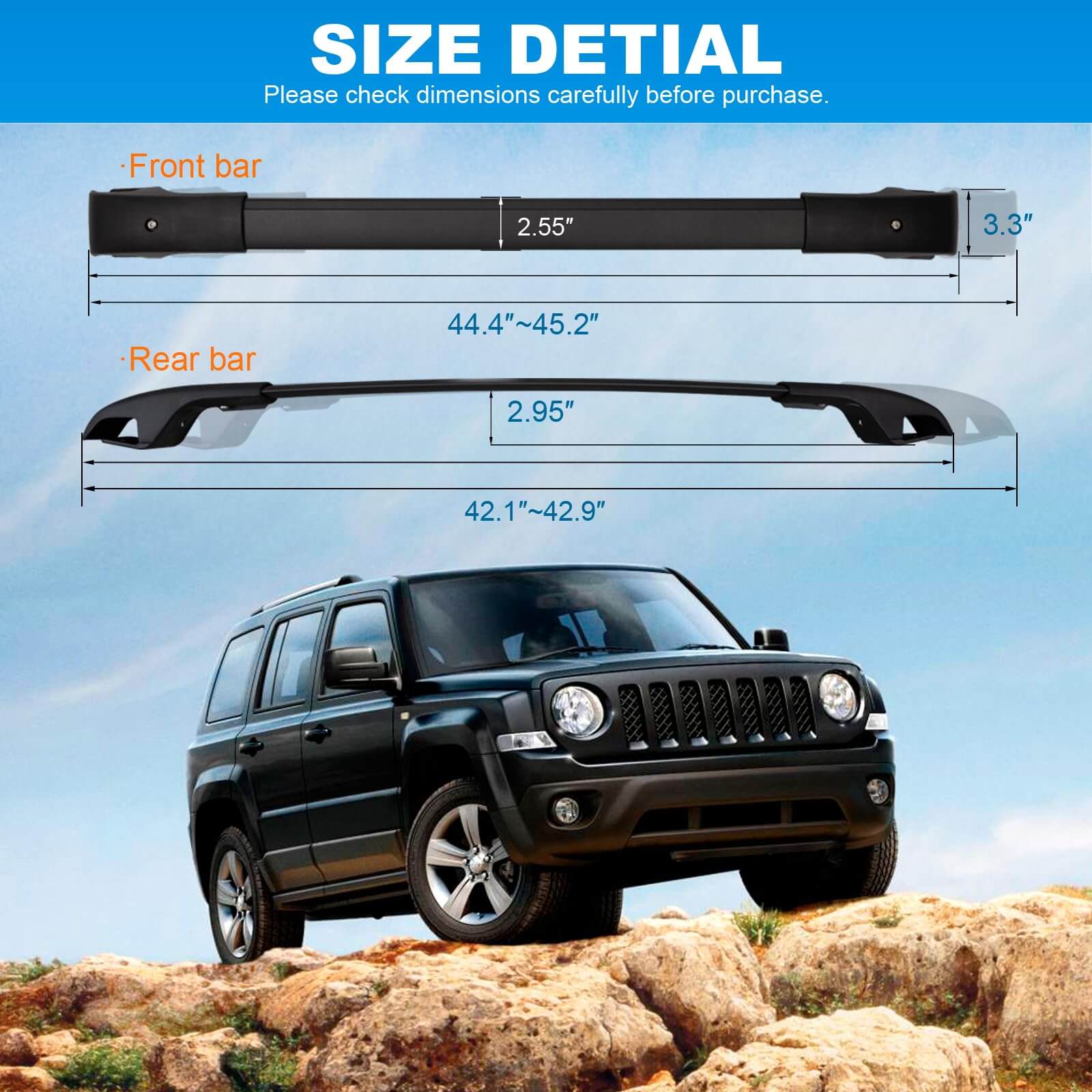KINGGERI Roof Rack Cross Bars 220lb Compatible with Jeep Patriot 2007-2017 with Raised Side Rail