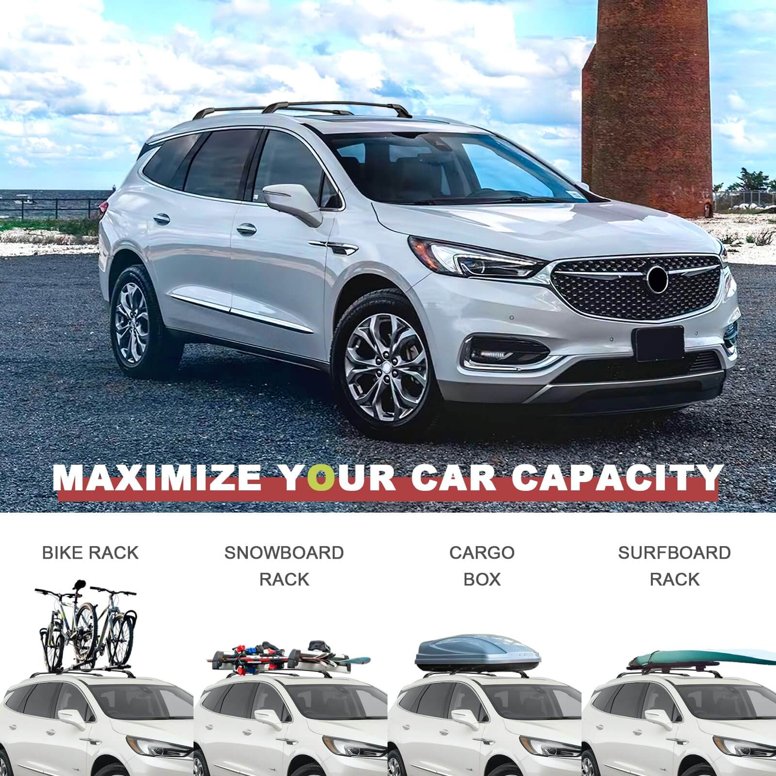KINGGERI 260lbs Roof Rack Cross Bars Compatible with Buick Enclave 2018-2024 (with Flush Side Rails)