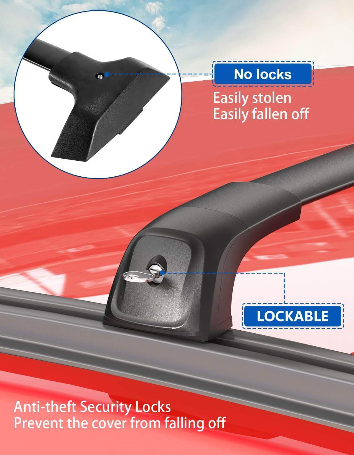 KINGGERI Lockable 260lbs Roof Rack Cross Bars Compatible with 2009-2017 Chevy Chevrolet Traverse with Flush Side Rails