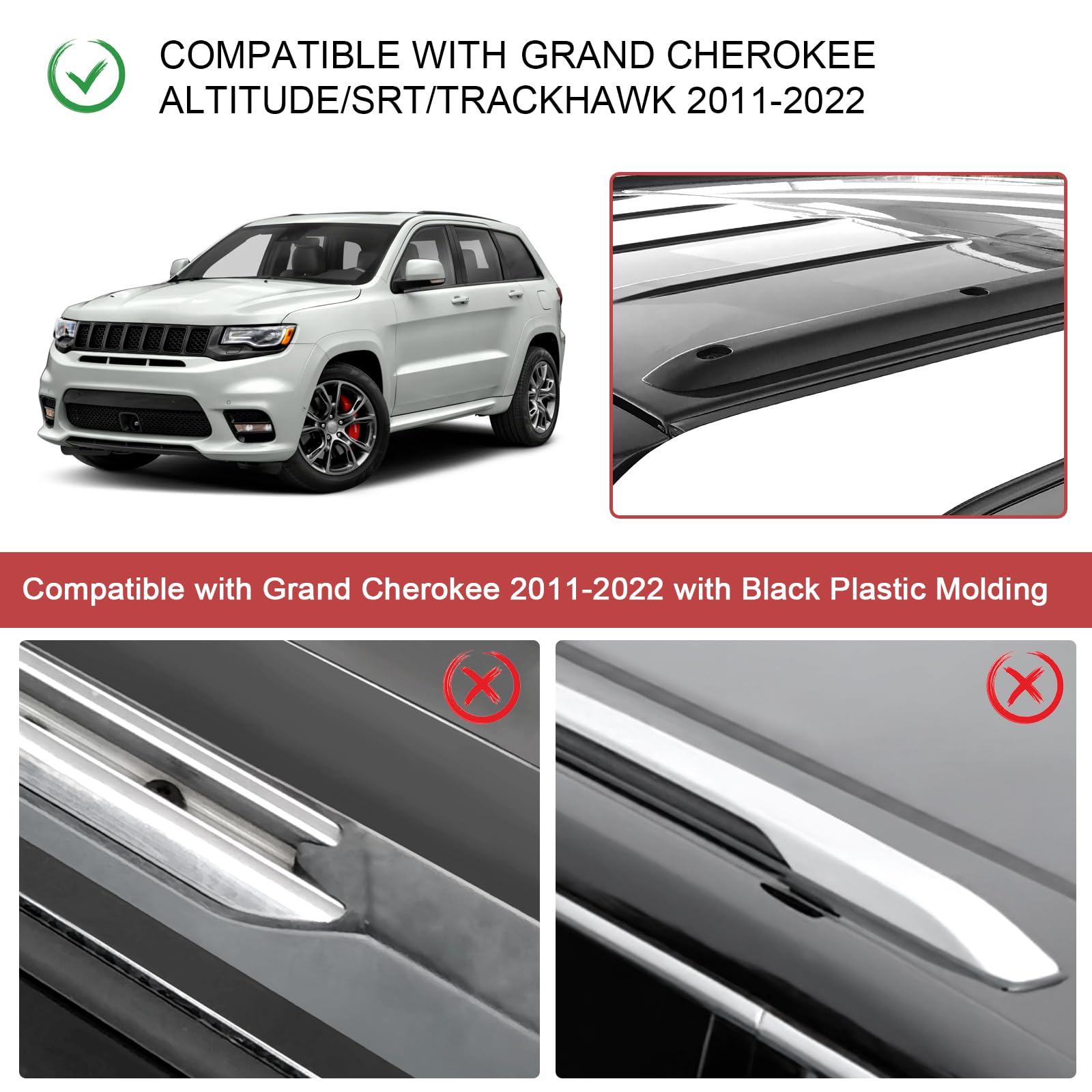 KINGGERI Lockable 260lbs Roof Racks Cross Bars Fit for Jeep Grand Cherokee Altitude & SRT & Trackhawk with Roof Black Moldings 2011-2022