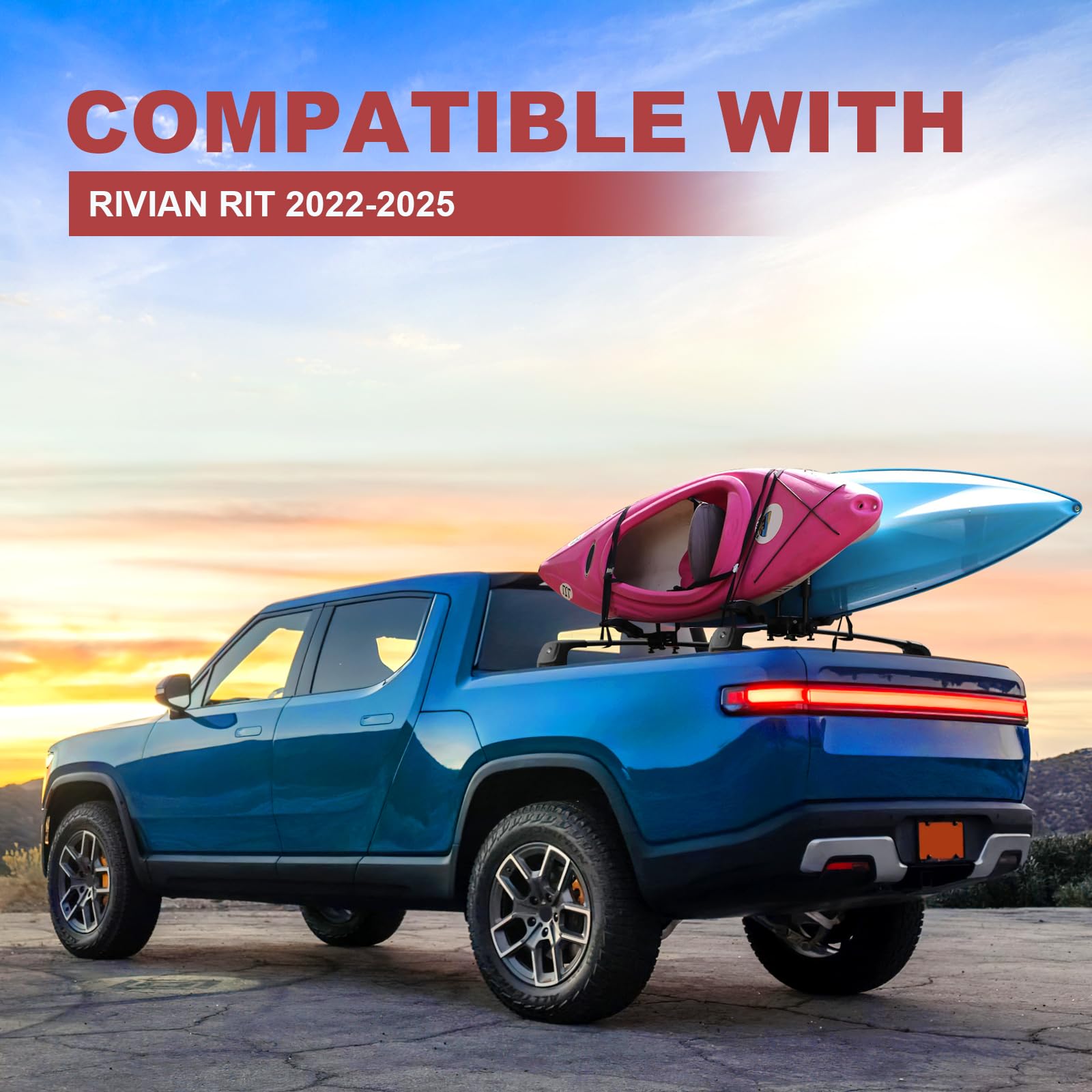 Lockable Roof Rack Cross Bars Compatible with Rivian R1T 2022-2025,Truck Pickup Bed Heavy Duty 260lbs