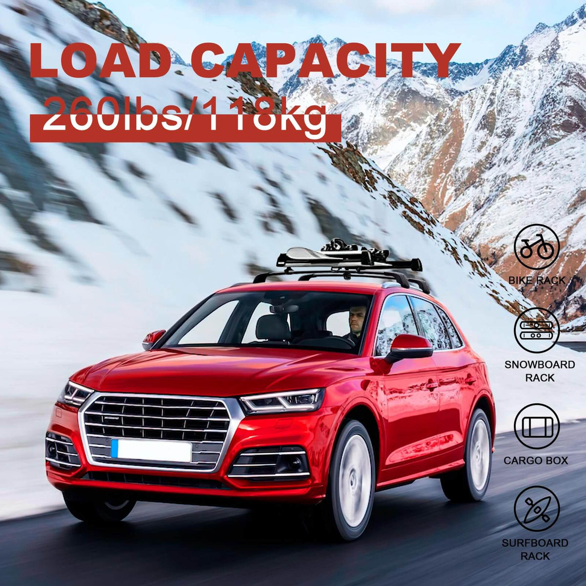 KINGGERI Heavy Duty 260lbs Roof Rack Cross Bars Fit for Audi Q5 2018-2025,Anti-Theft Lockable Aluminum