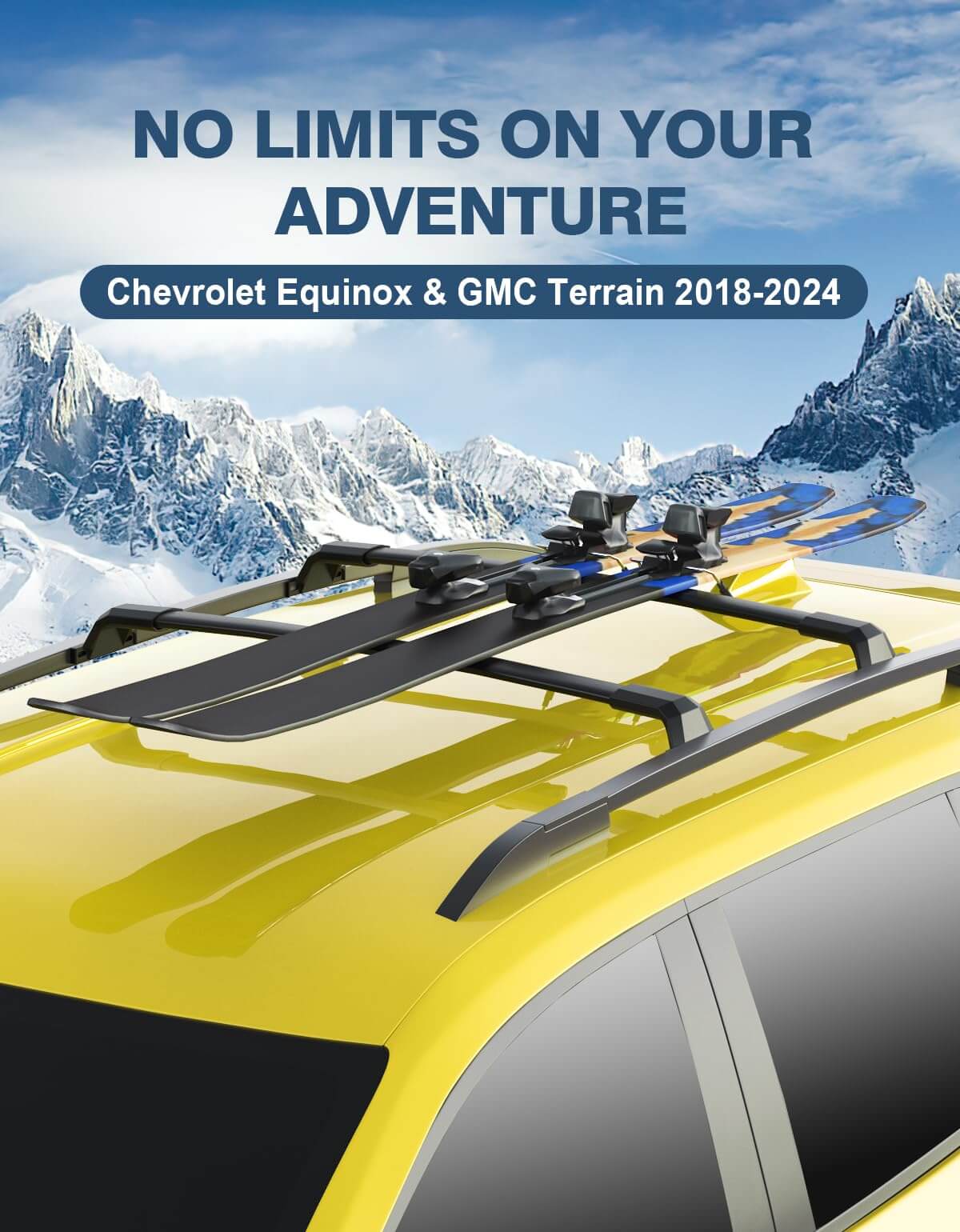 Roof Rack Cross Bars 220lbs Compatible with 2018-2024 Chevy Chevrolet Equinox & GMC Terrain (Not for EV), All-Metal Aluminum Heavy Duty Crossbar