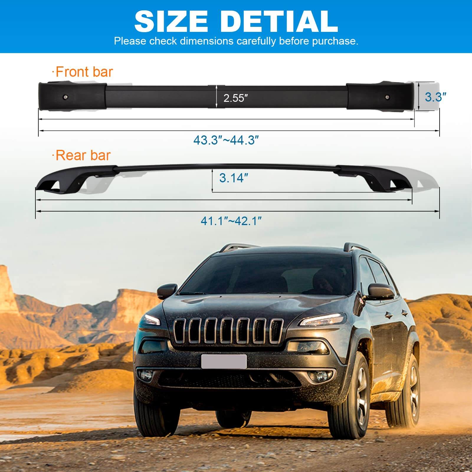 KINGGERI Roof Rack Cross Bars 220lb Compatible with Jeep Cherokee 2014-2023,Aluminum Crossbars Rails Cargo Rooftop