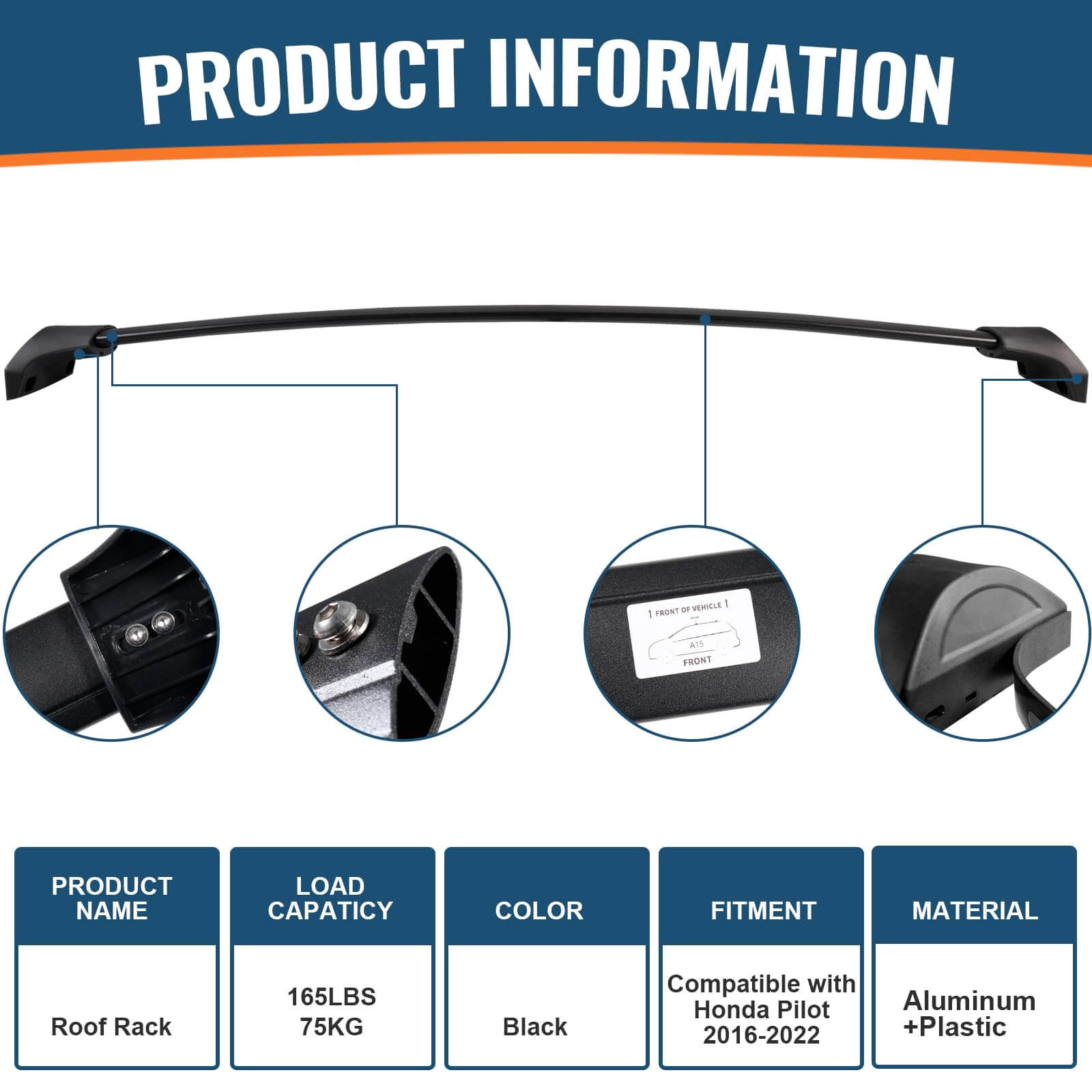 KINGGERI Roof Rack Cross Bars Compatible with Honda Pilot 2016-2022 with Flush Rails, Heavy Duty Aluminum