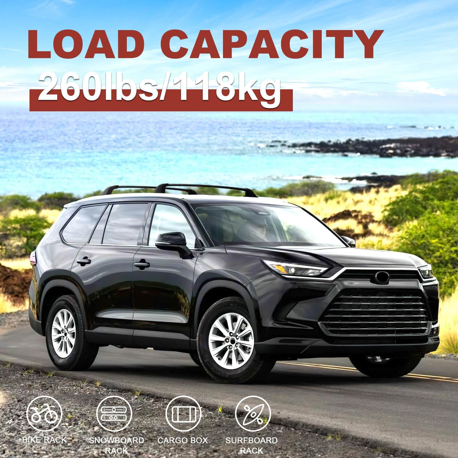 KINGGERI Heavy Duty Roof Rack Cross Bars Compatible with Toyota Grand Highlander & Lexus TX 2024-2026 (with Flush Side Rails)