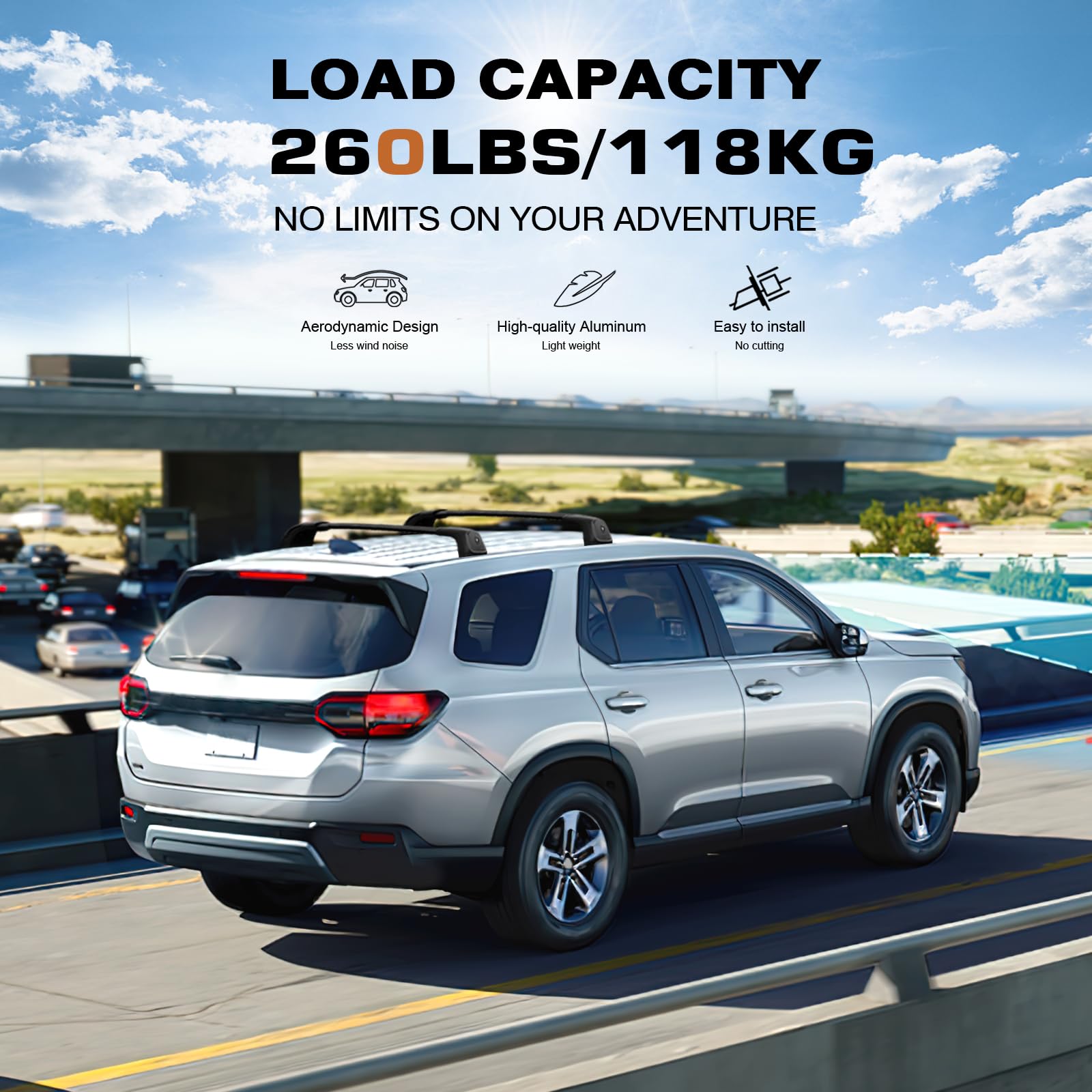 KINGGERI Roof Rack Cross Bars Compatible with Honda Pilot LX EX-L2023-2025 (Without Side Rails), Heavy Duty Aluminum