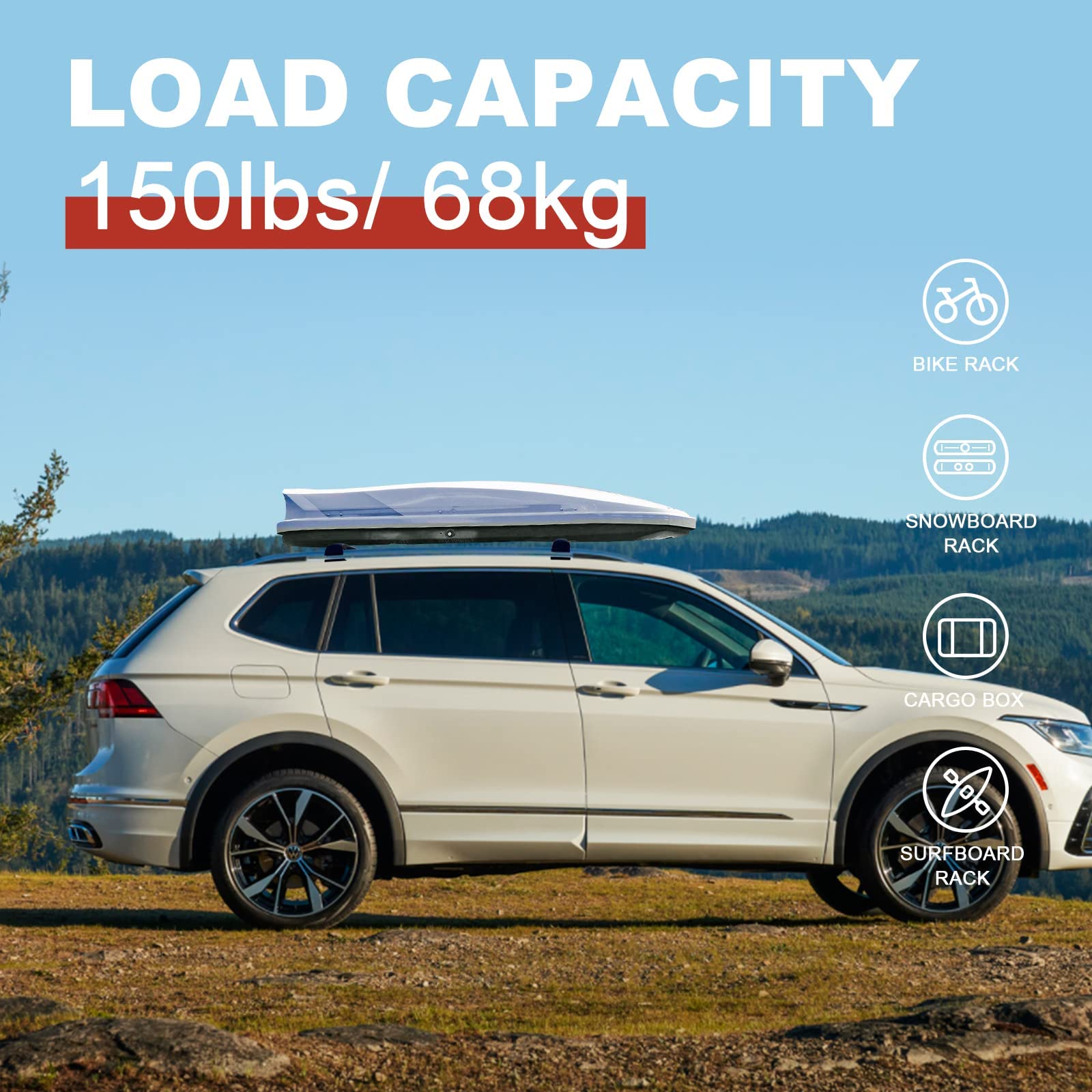 KINGGERI Roof Rack Cross Bars Fit for Volkswagen Tiguan 2018-2024 and Taos 2022-2024,Aluminum Roof Rails Crossbars