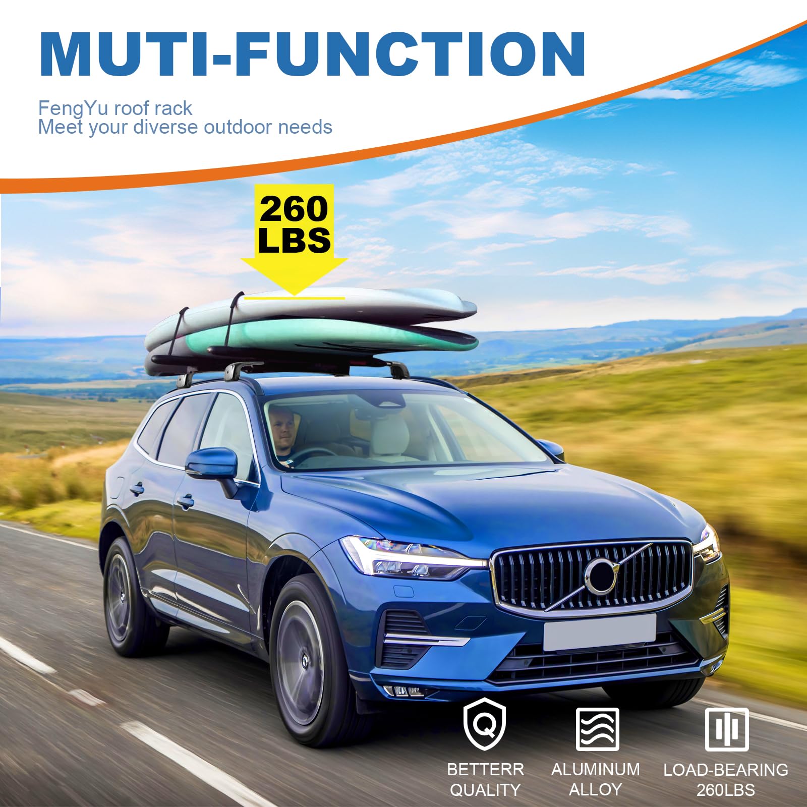 KINGGERI Lockable Roof Rack Cross Bars 260lbsFit for Volvo XC60 XC-60 2018-2025,Heavy Duty Aluminum