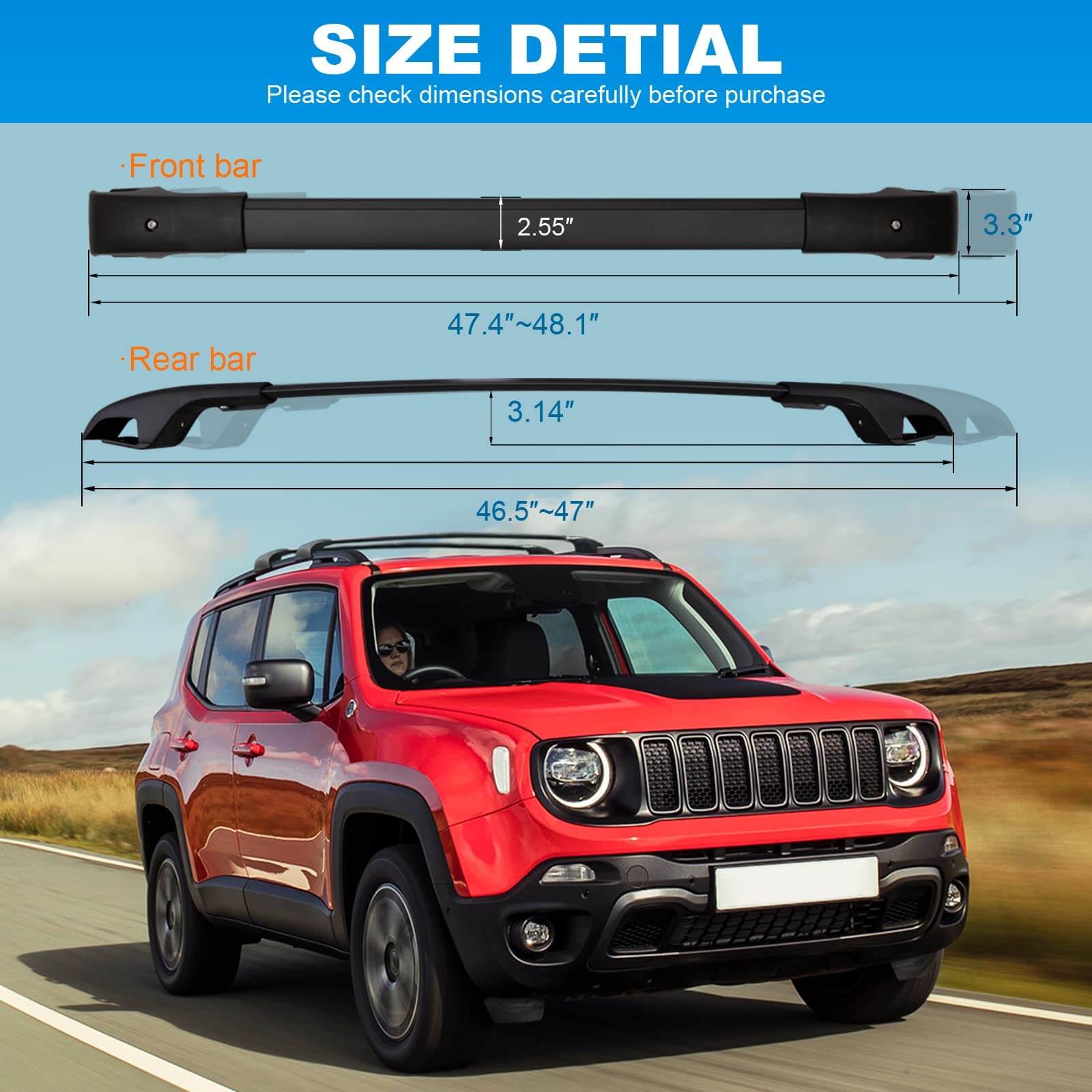 KINGGERI Roof Rack Cross Bars Compatible with Jeep Renegade 2015-2024, Heavy Duty Aluminum clampers and Bars Cargobar