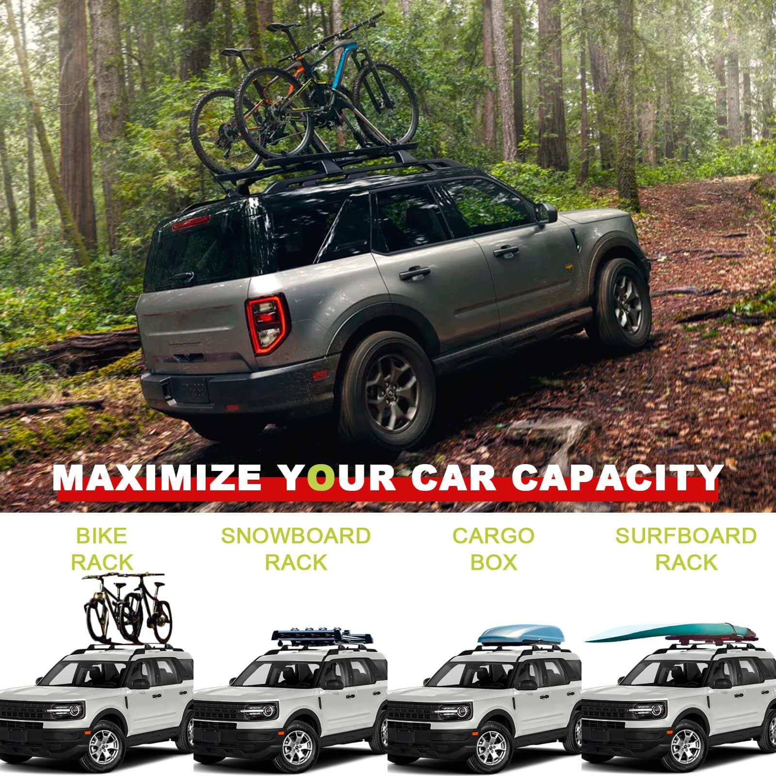KINGGERI 265lbs Roof Racks Cross Bars Fit for Ford Bronco Sport (Off-Road) Badlands 2021-2025 & Outer-Banks 2022-2025 & First Edition 2021