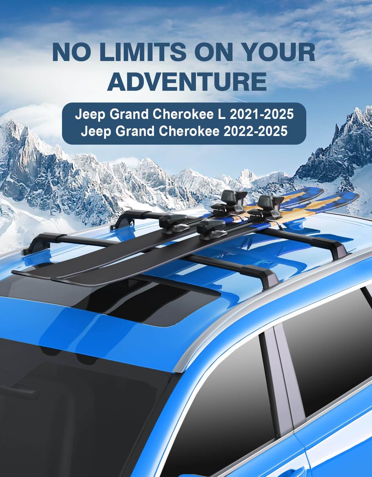 Roof Rack Cross Bars Compatible with 2021-2026 Jeep Grand Cherokee L 3-Row and 2022-2026 Grand Cherokee WL 2-Row