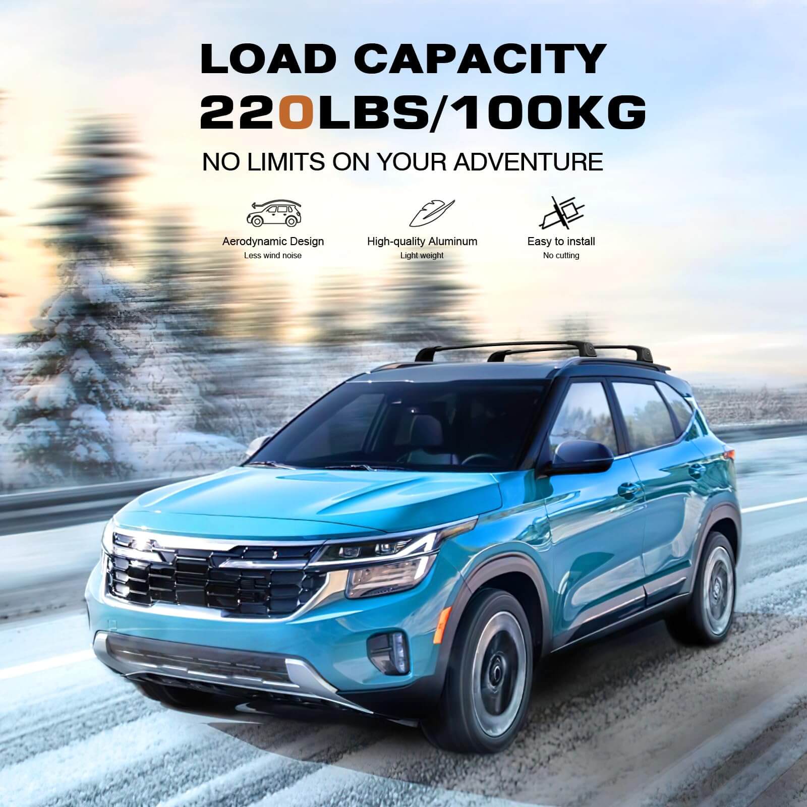 KINGGERI 260lbs Roof Rack Cross Bars Fit For 2021-2025 Kia Seltos S/SX/EX, Heavy Duty Aluminum Roof Rails Crossbars