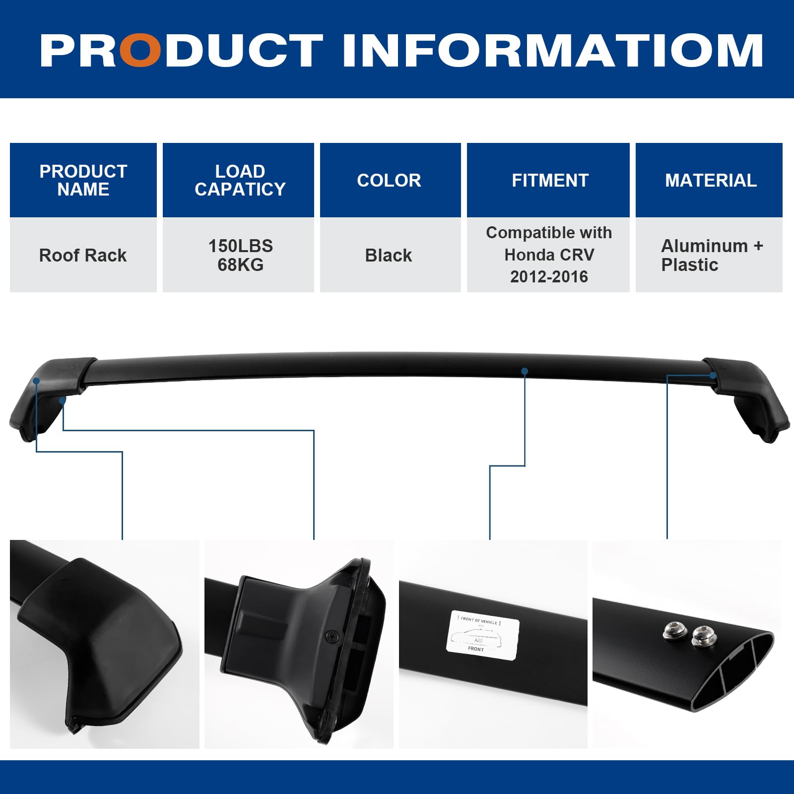 KINGGERI Roof Rack Cross Bars Fit for Honda CRV CR-V 2012-2016 with Side Rails, Heavy Duty Aluminum clampers and Bars Cargobar