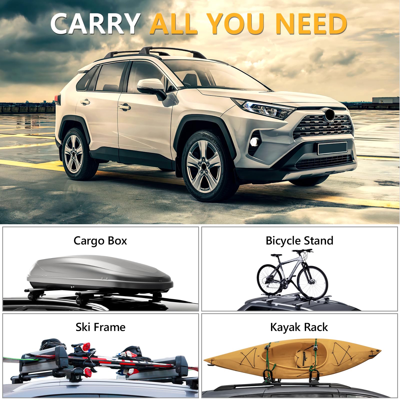 KINGGERI 260lbs Roof Rack Cross Bars fit for Toyota RAV4 2019-2025 with Flush Side Rails