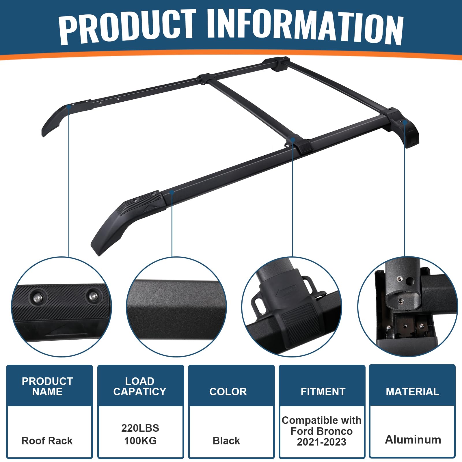 Roof Rack Cross Bars Kit Compatible with Ford Bronco 2021-2025, Hard TOP 2Door & 4Door, Aluminum Crossbars