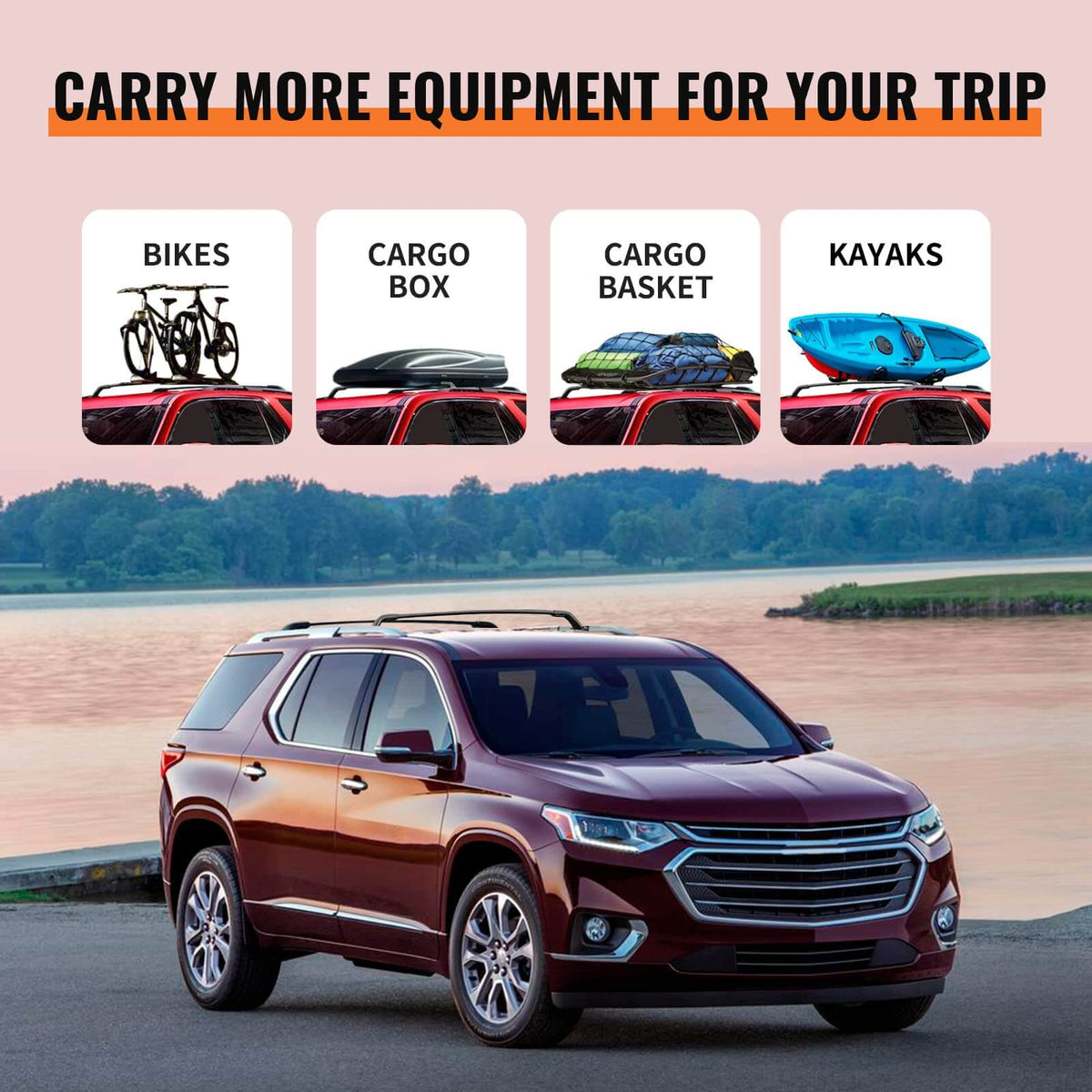 KINGGERI Roof Rack Cross Bars 220lb Compatible with Chevy Chevrolet Traverse 2018-2021