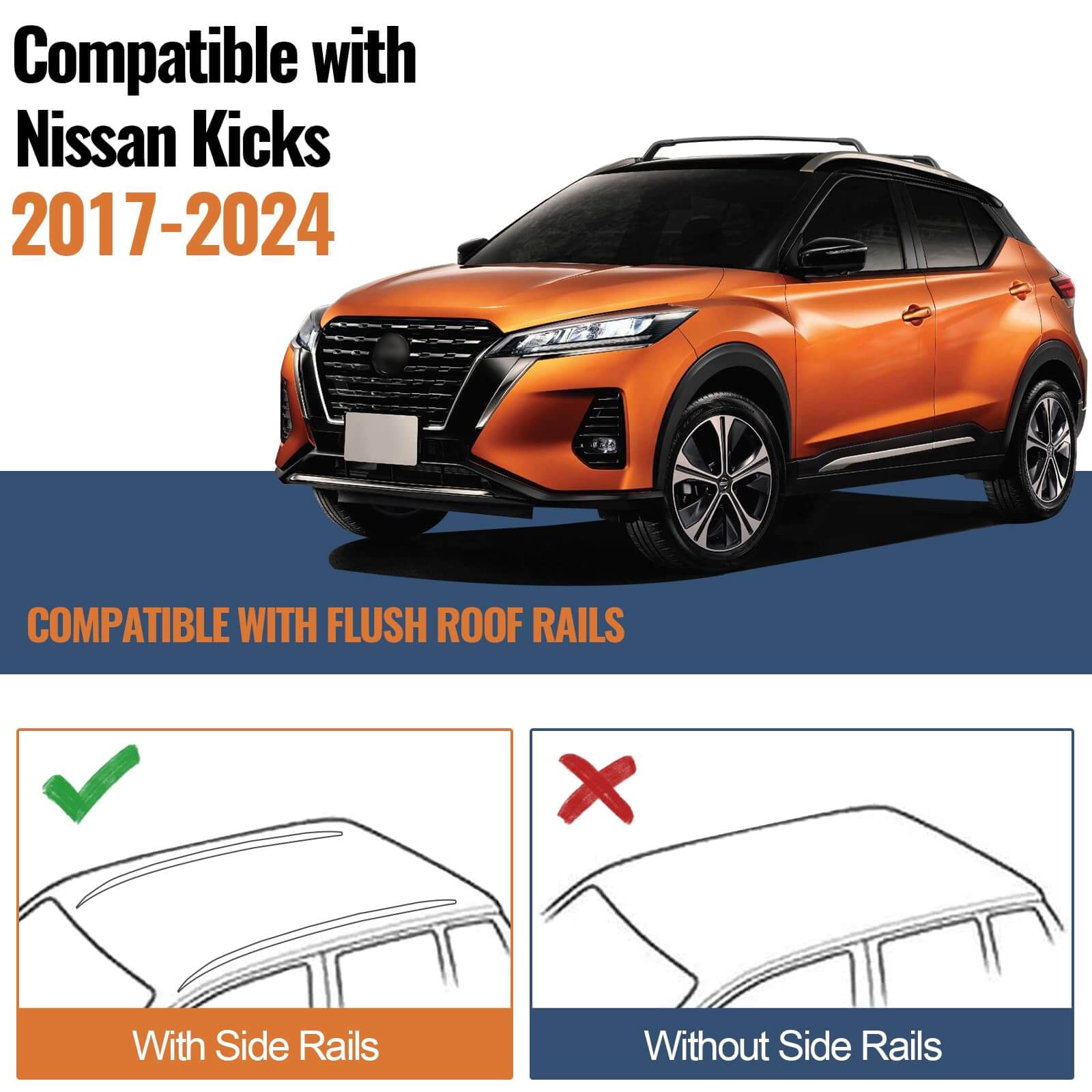 Heavy Duty 220lb Roof Rack Cross Bars Compatible with Nissan Kicks 2017-2024 (Not for 2025)