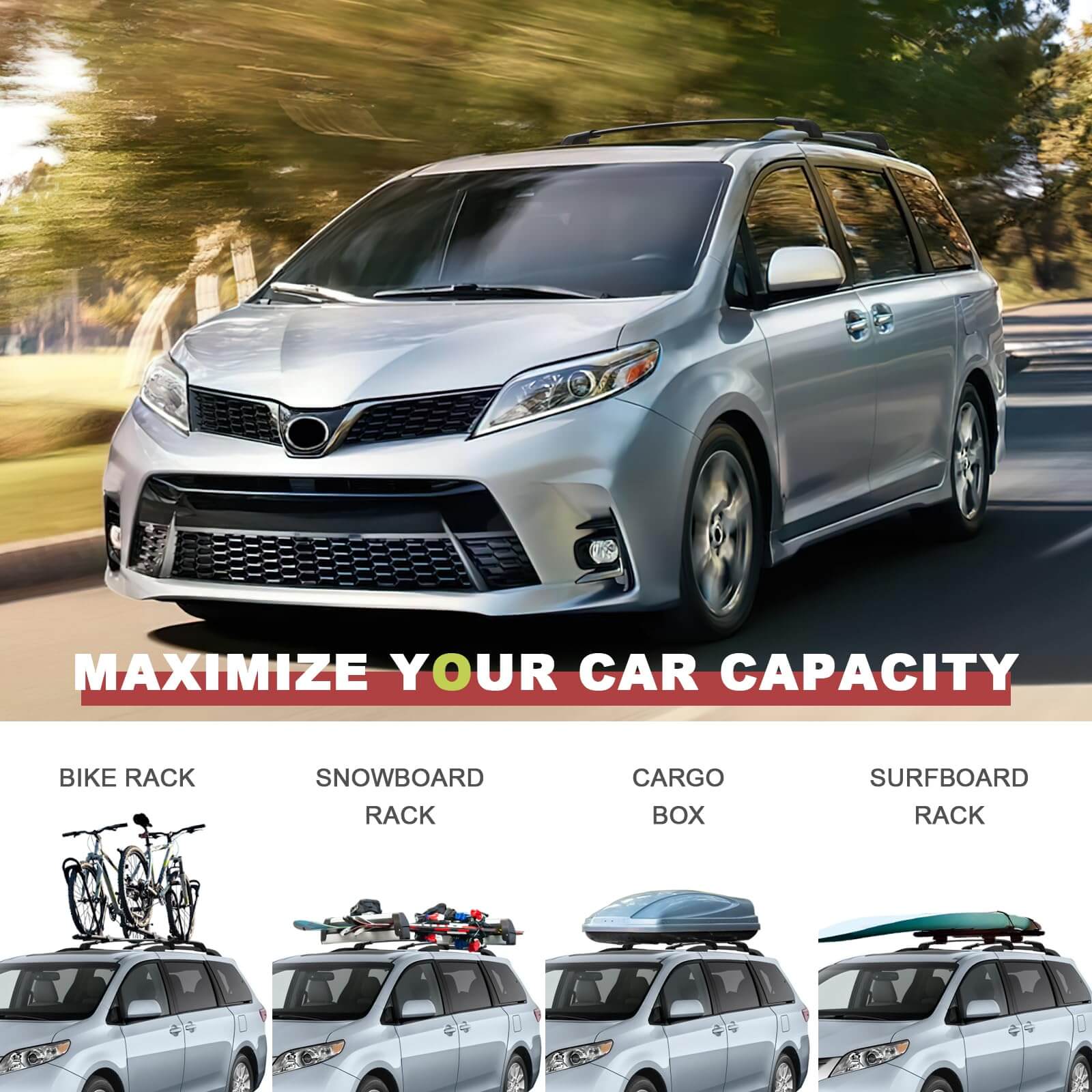 KINGGERI 220Lbs Roof Rack Cross Bars Compatible with Toyota Sienna 2011-2020, Heavy Duty Aluminum