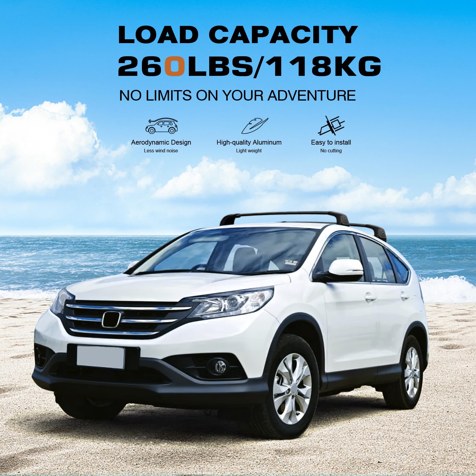 KINGGERI Roof Rack Cross Bars Fit for Honda CRV CR-V 2012-2016 (without Side Rails), Heavy Duty 260lbs Aluminum Roof Rails Crossbars